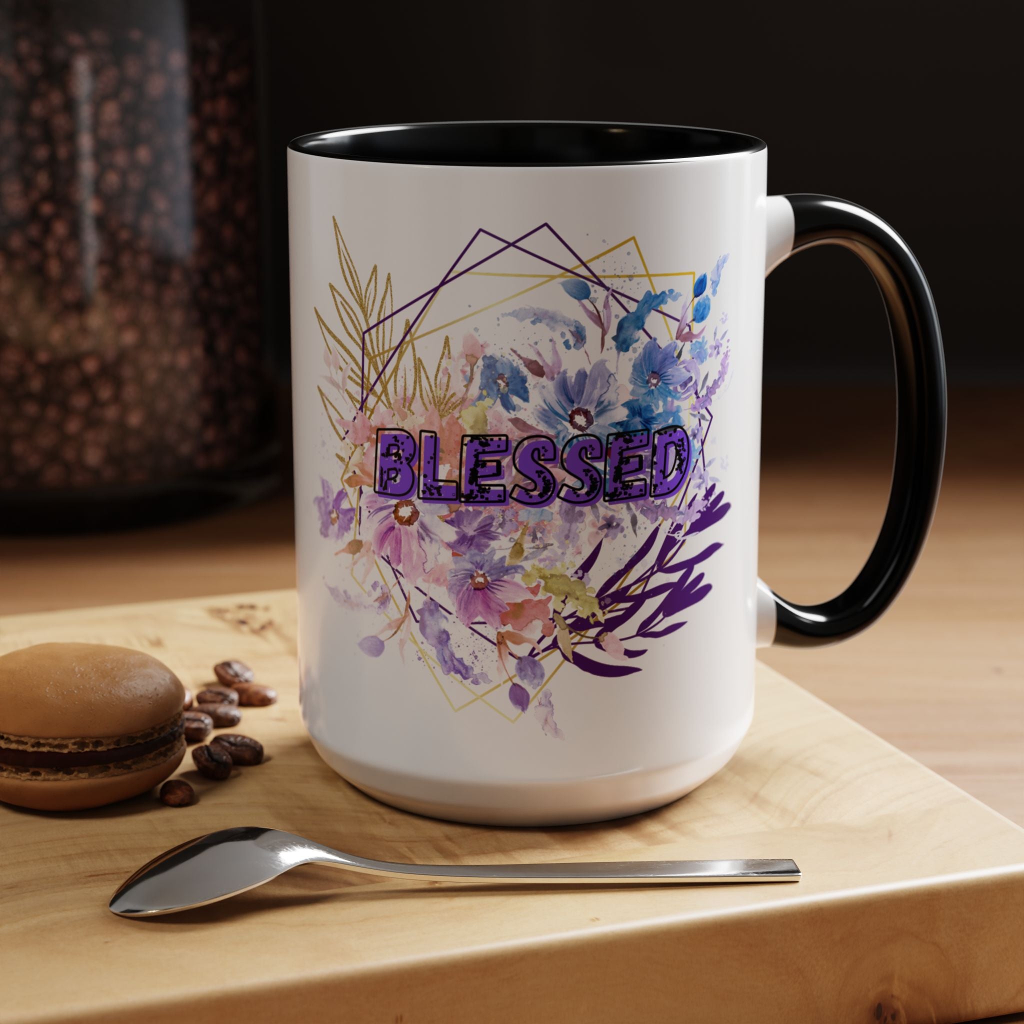 'Blessed'  — Floral Accent Coffee Mug (11oz, 15oz)