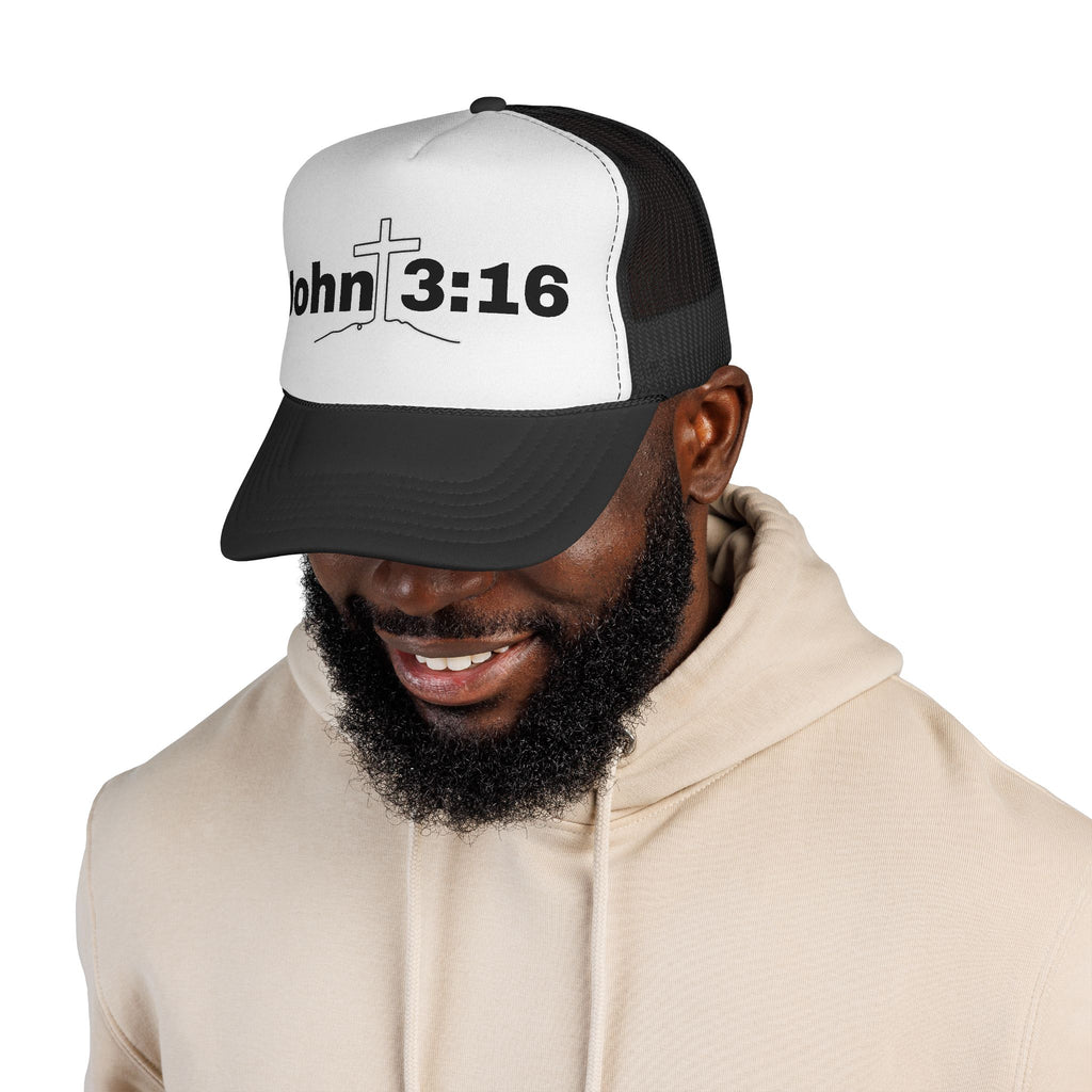 John 3:16 Trucker Hat — Christian Faith Mesh Cap with Cross
