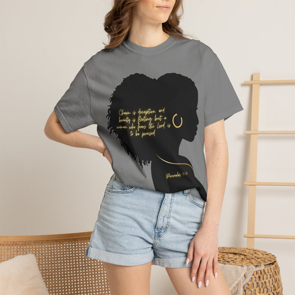 Proverbs 31:30 Gold Earring - T-Shirt