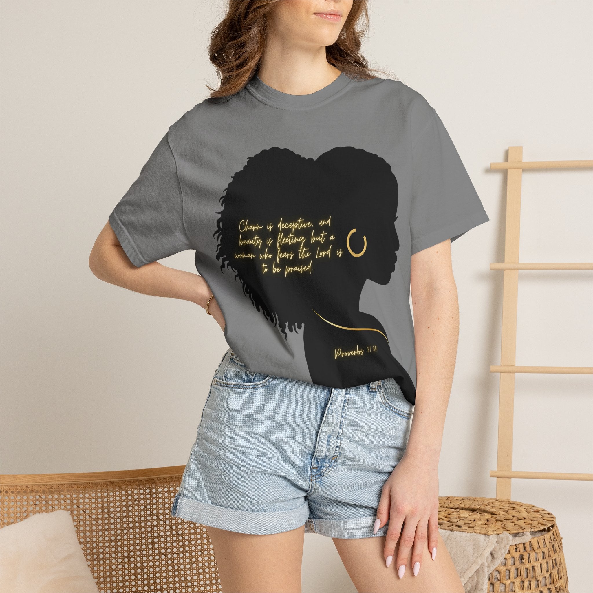 Proverbs 31:30 Gold Earring - T-Shirt
