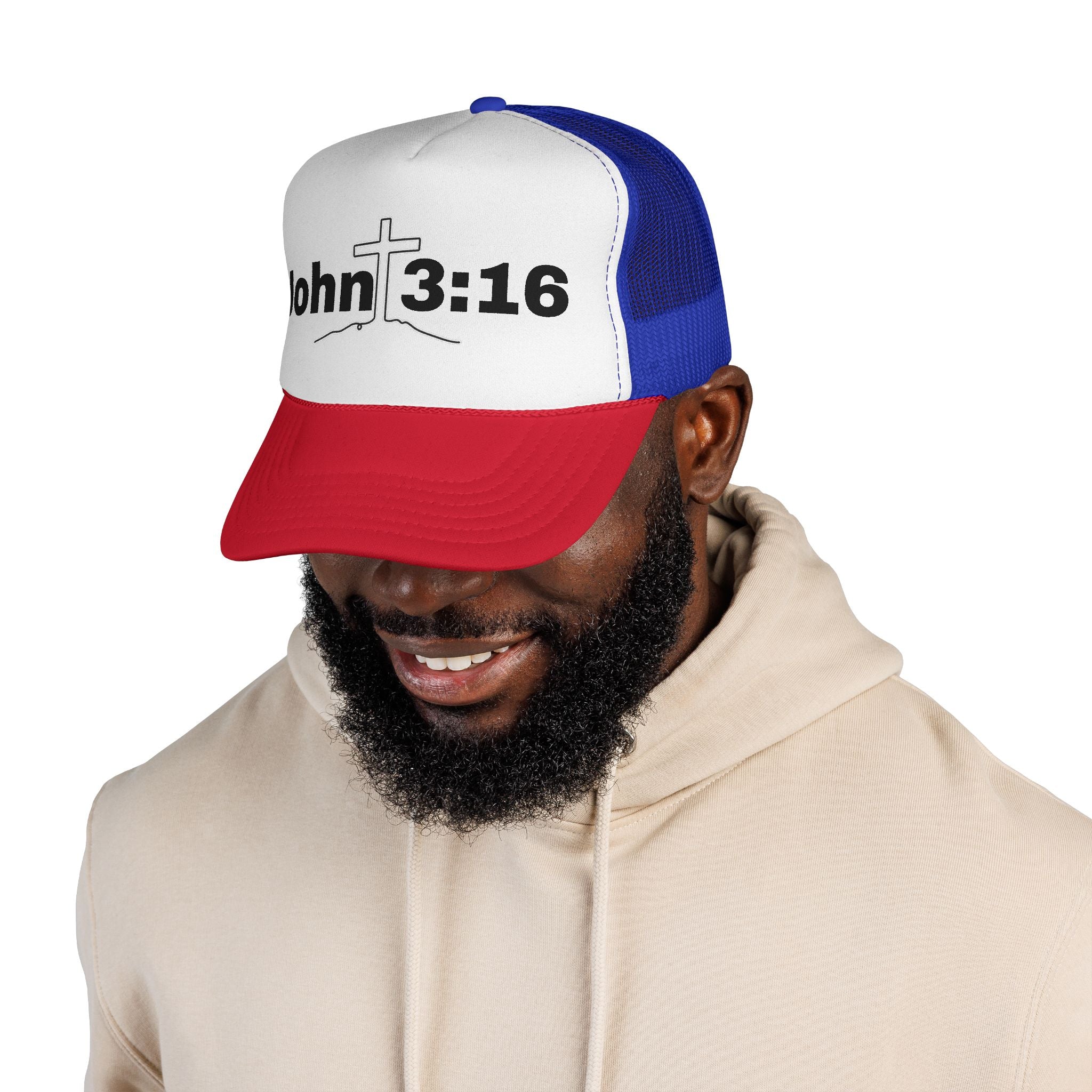 John 3:16 Trucker Hat — Christian Faith Mesh Cap with Cross