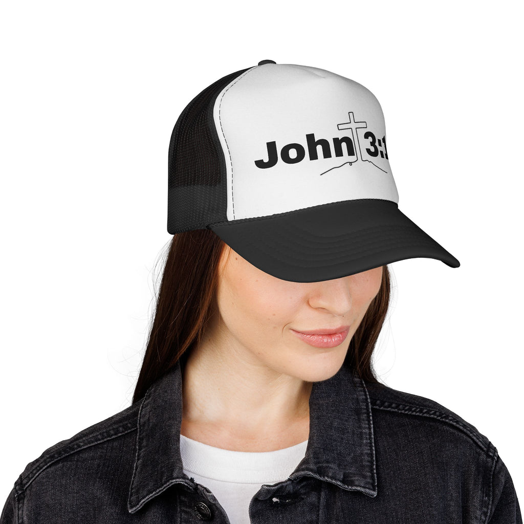 John 3:16 Trucker Hat — Christian Faith Mesh Cap with Cross