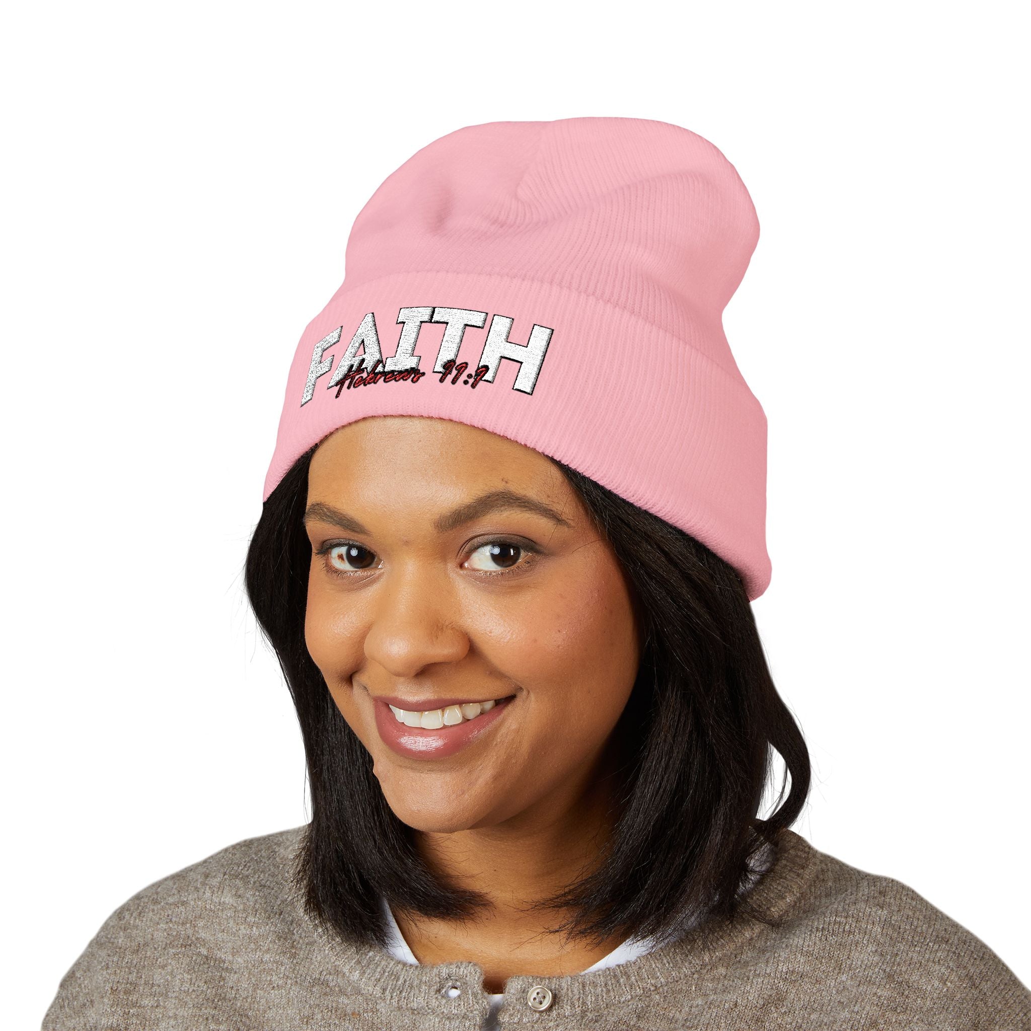 Hebrews 11:1 Faith Embroidered Cuffed Beanie
