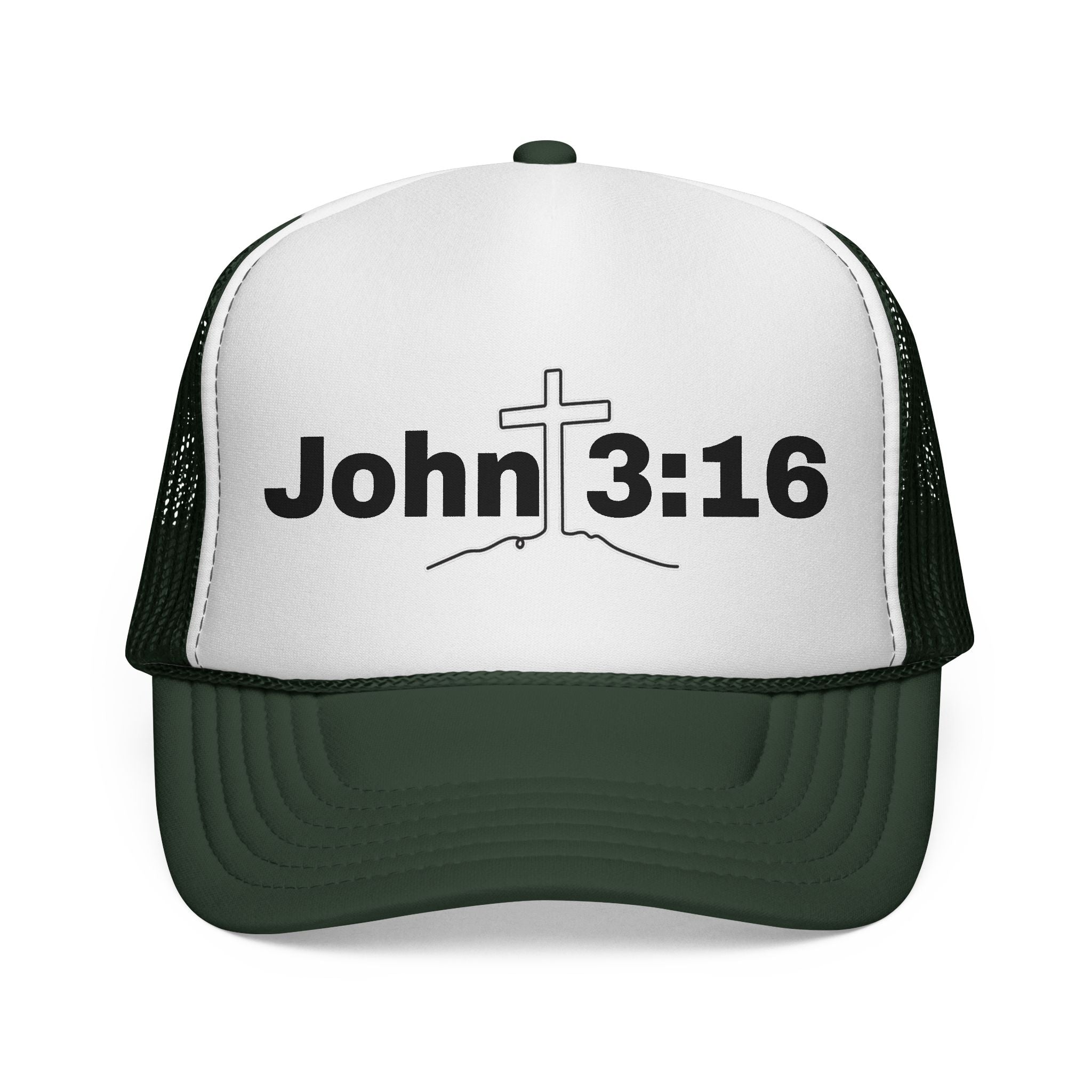 John 3:16 Trucker Hat — Christian Faith Mesh Cap with Cross