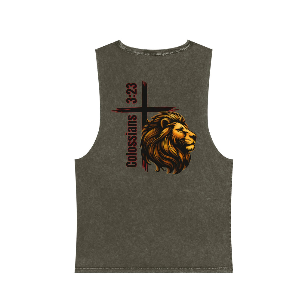 Colossians 3:23: "Work At It With All Your Heart"  — Stonewash Tank Top
