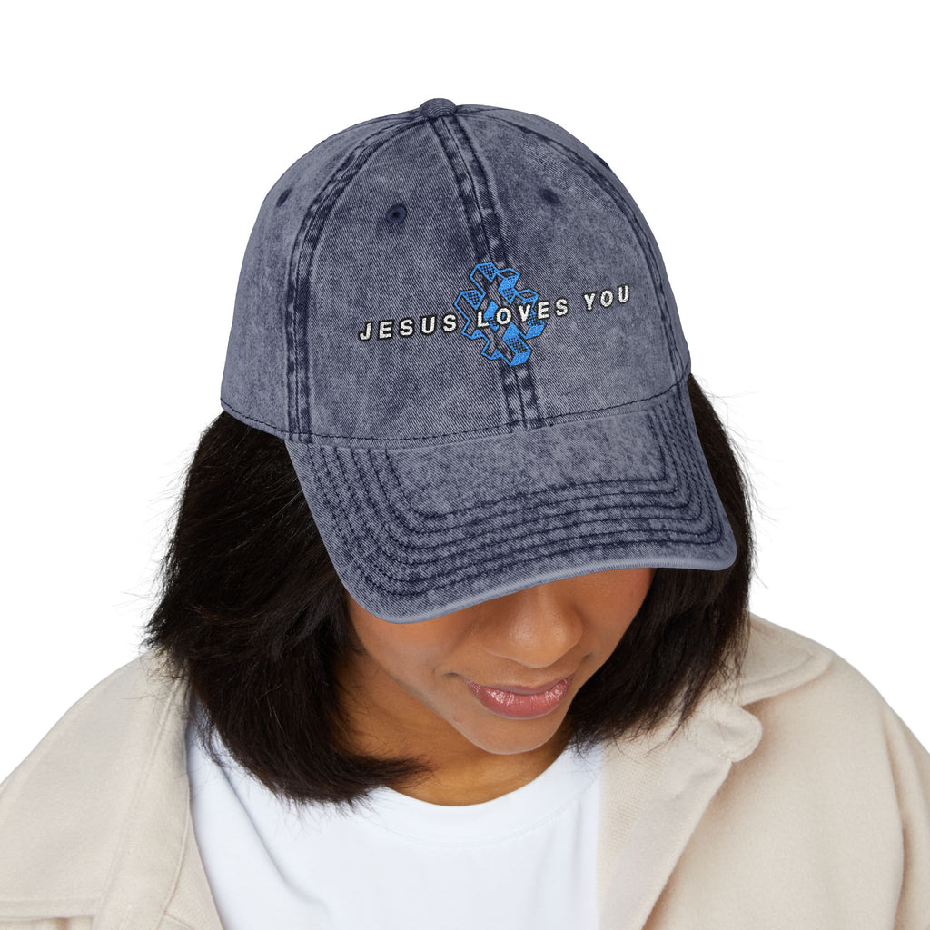 '# Jesus Loves You' Embroidered Vintage Cap