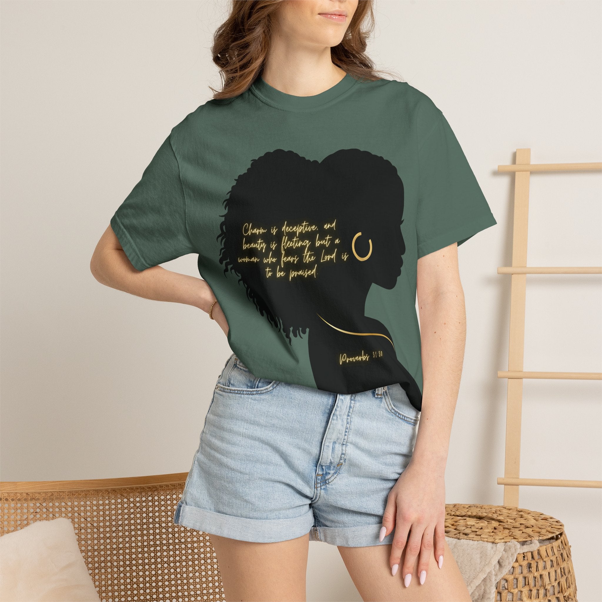 Proverbs 31:30 Gold Earring - T-Shirt