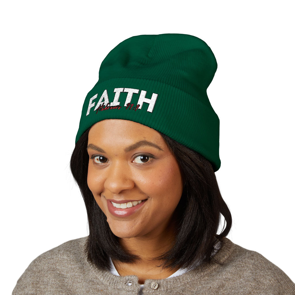 Hebrews 11:1 Faith Embroidered Cuffed Beanie