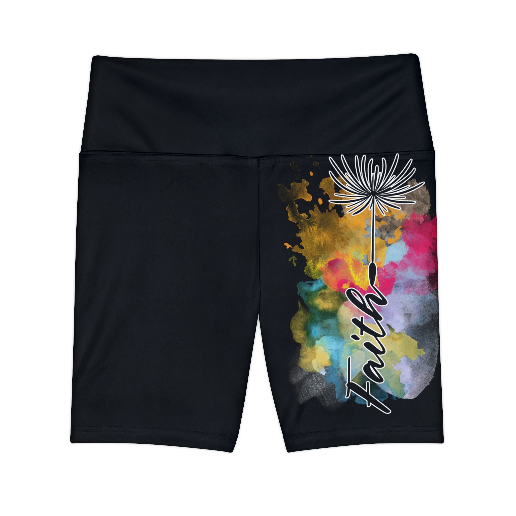 'Faith' Dandelion Black — Women's Workout Shorts