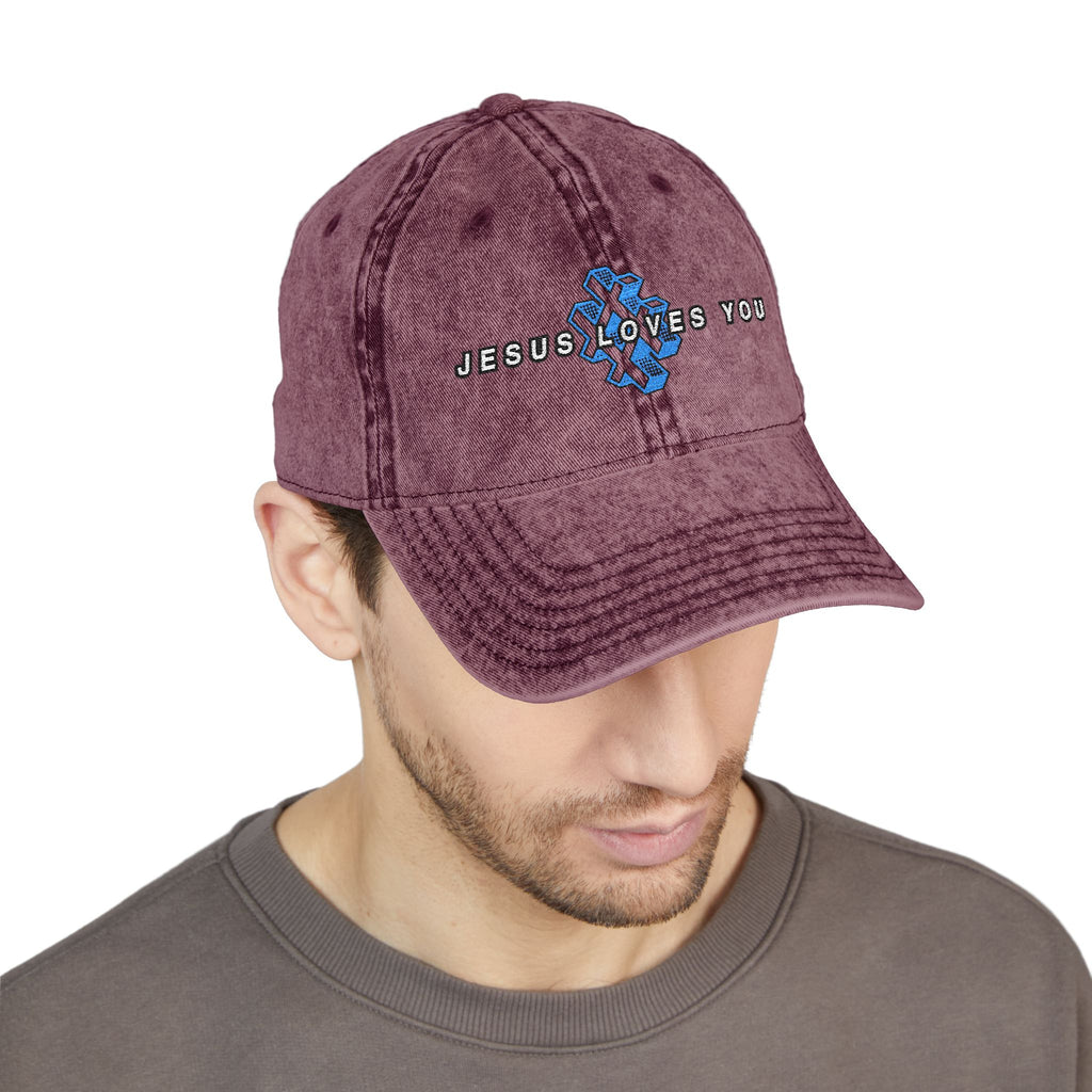 '# Jesus Loves You' Embroidered Vintage Cap