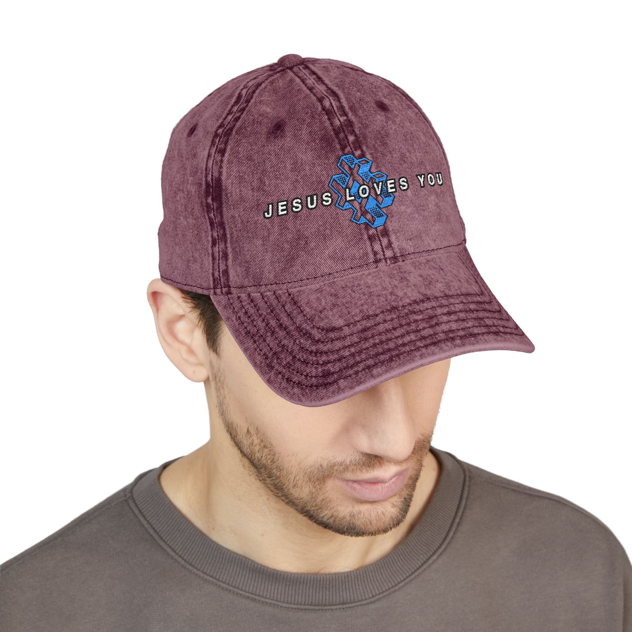 '# Jesus Loves You' Embroidered Vintage Cap
