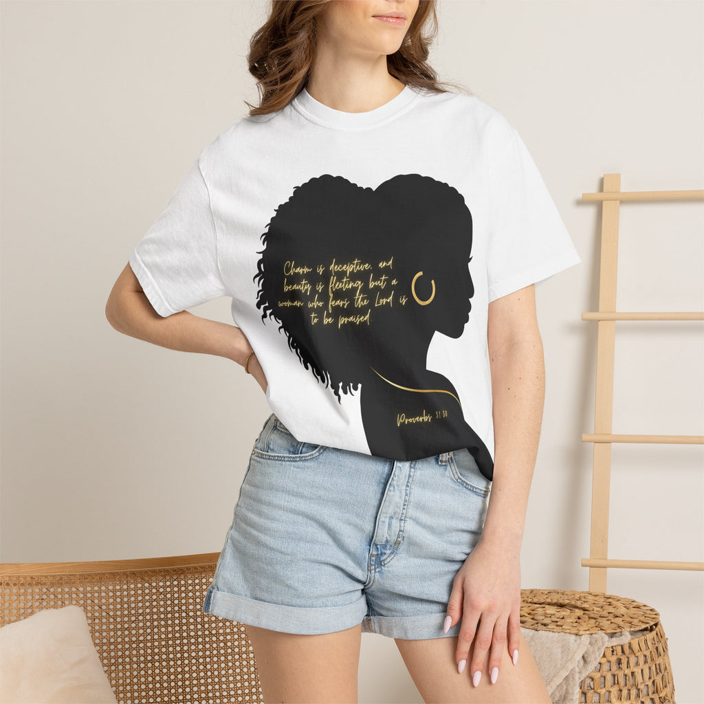 Proverbs 31:30 Gold Earring - T-Shirt