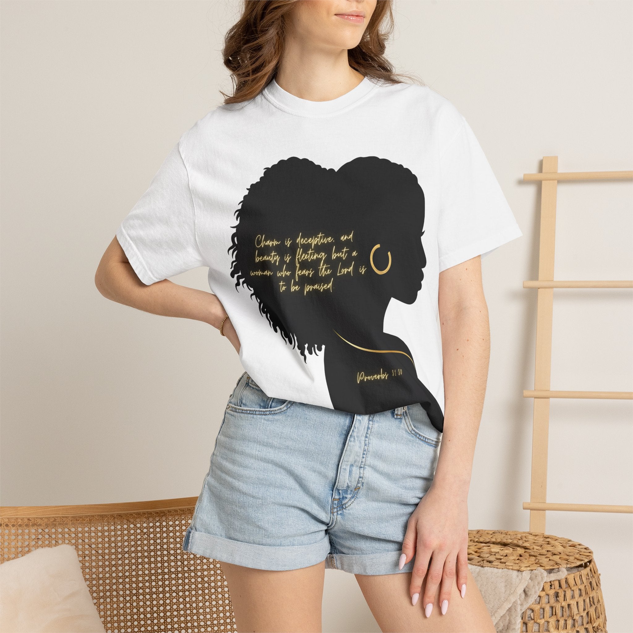 Proverbs 31:30 Gold Earring - T-Shirt