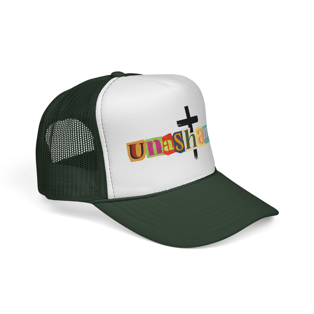Unashamed Cross Trucker Hat — Bold Color Block Faith Cap