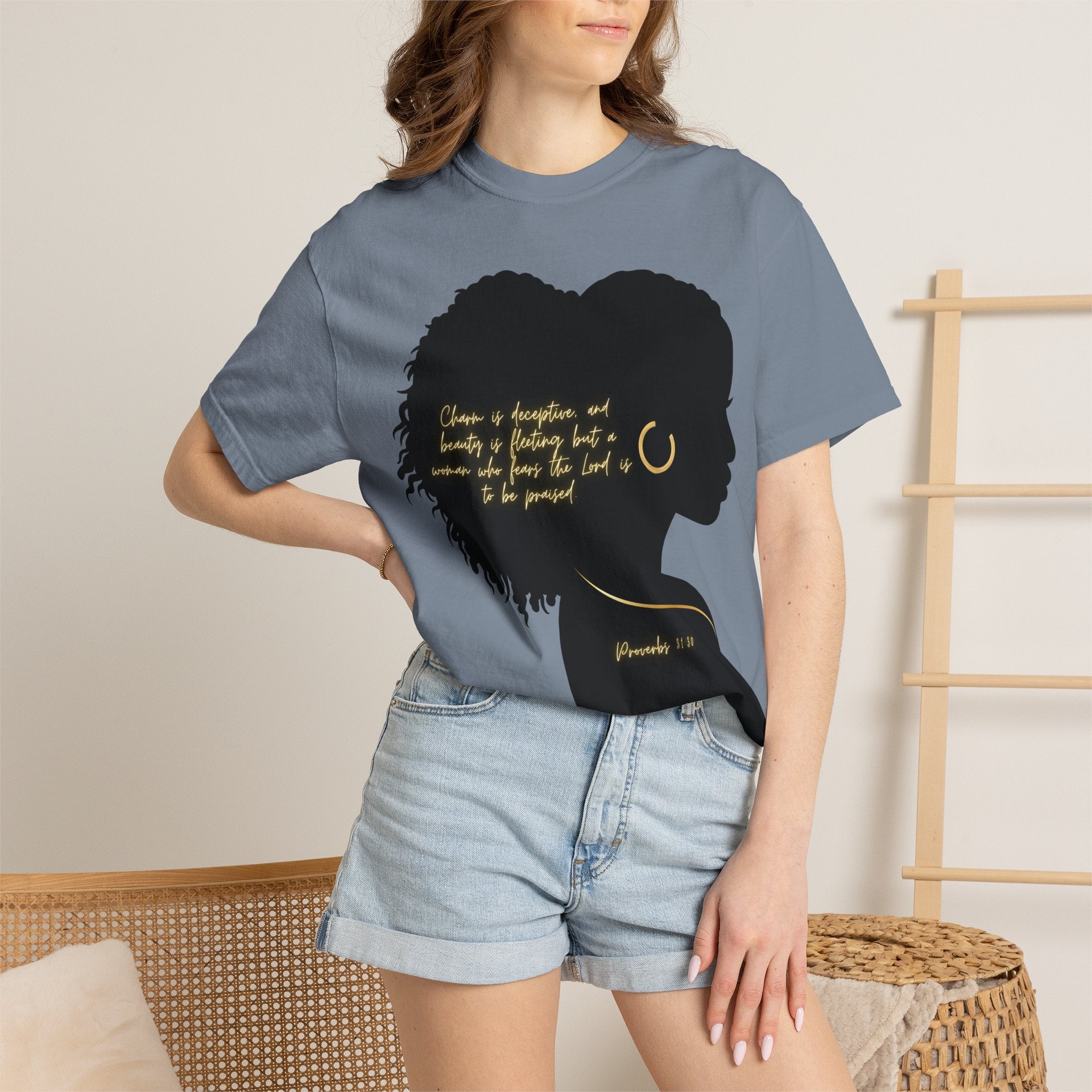 Proverbs 31:30 Gold Earring - T-Shirt