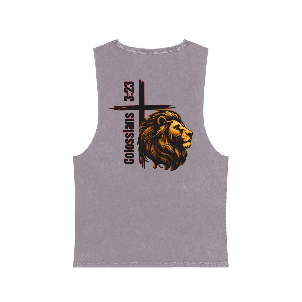 Colossians 3:23: "Work At It With All Your Heart"  — Stonewash Tank Top