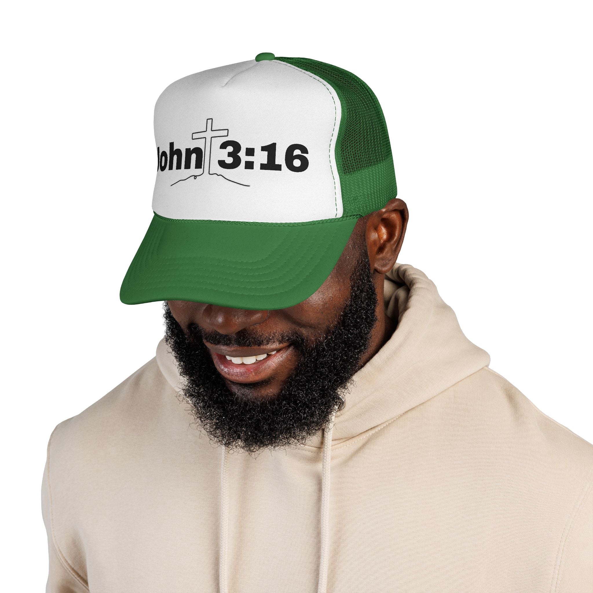 John 3:16 Trucker Hat — Christian Faith Mesh Cap with Cross