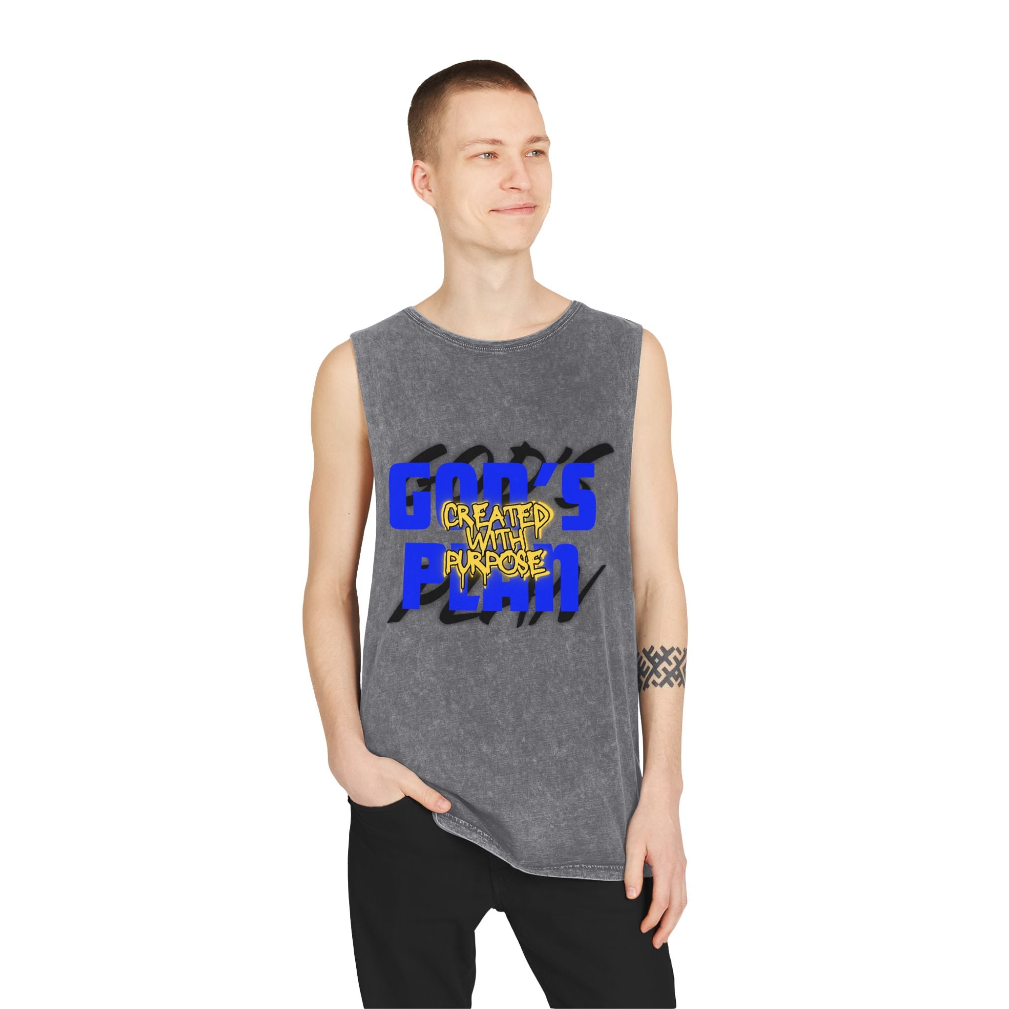 "Created With Purpose" — Graphic Stonewash Muscle Tee