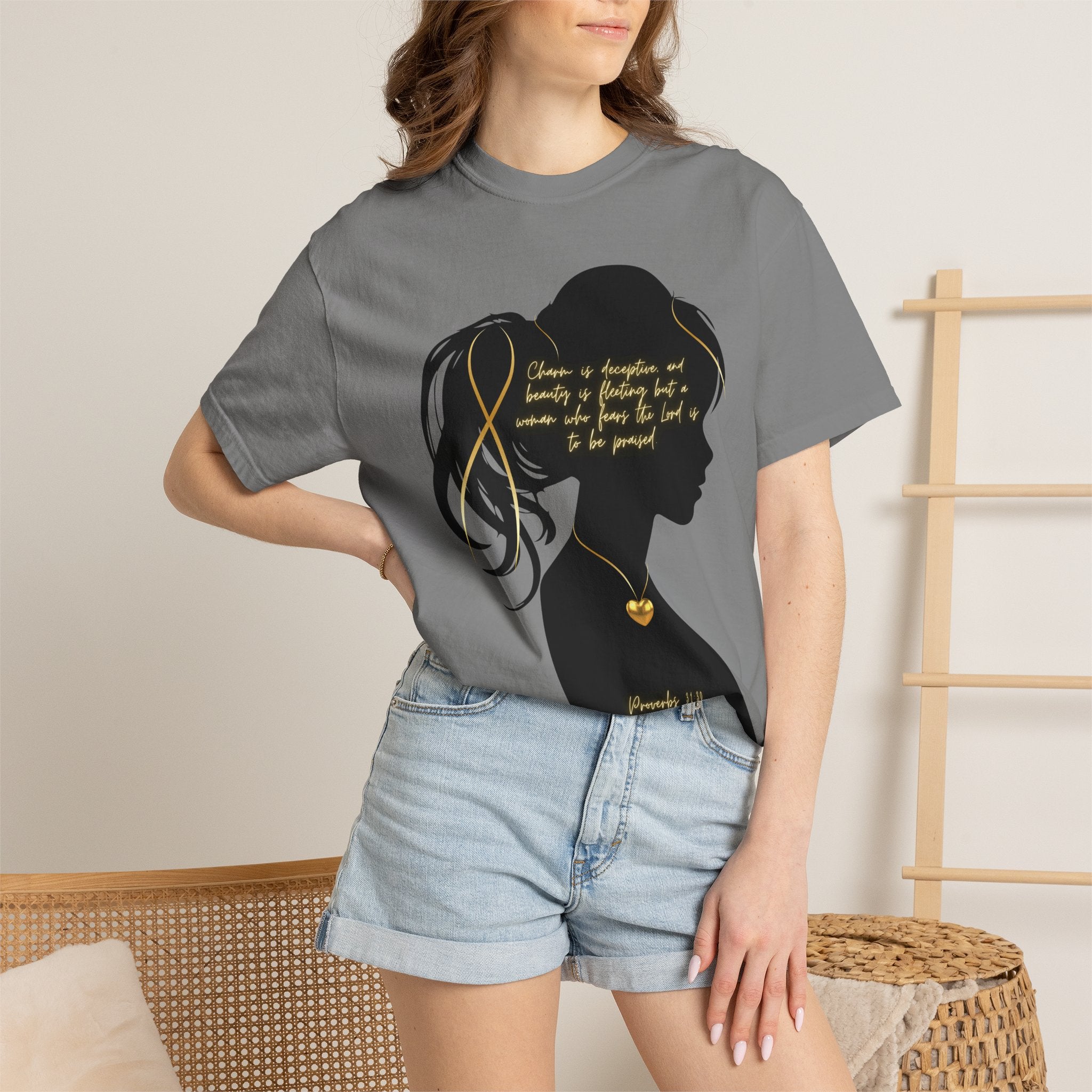 Proverbs 31:30 Gold Heart- T-Shirt