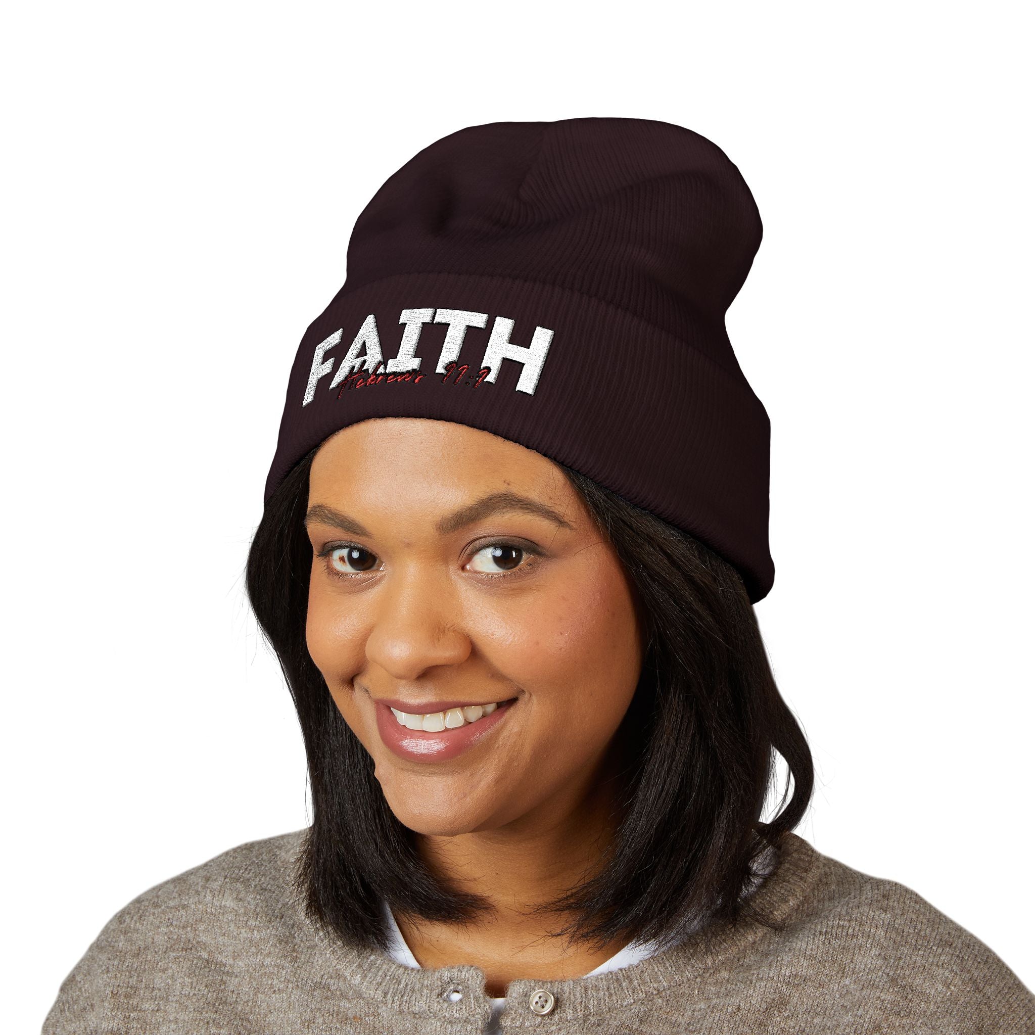Hebrews 11:1 Faith Embroidered Cuffed Beanie