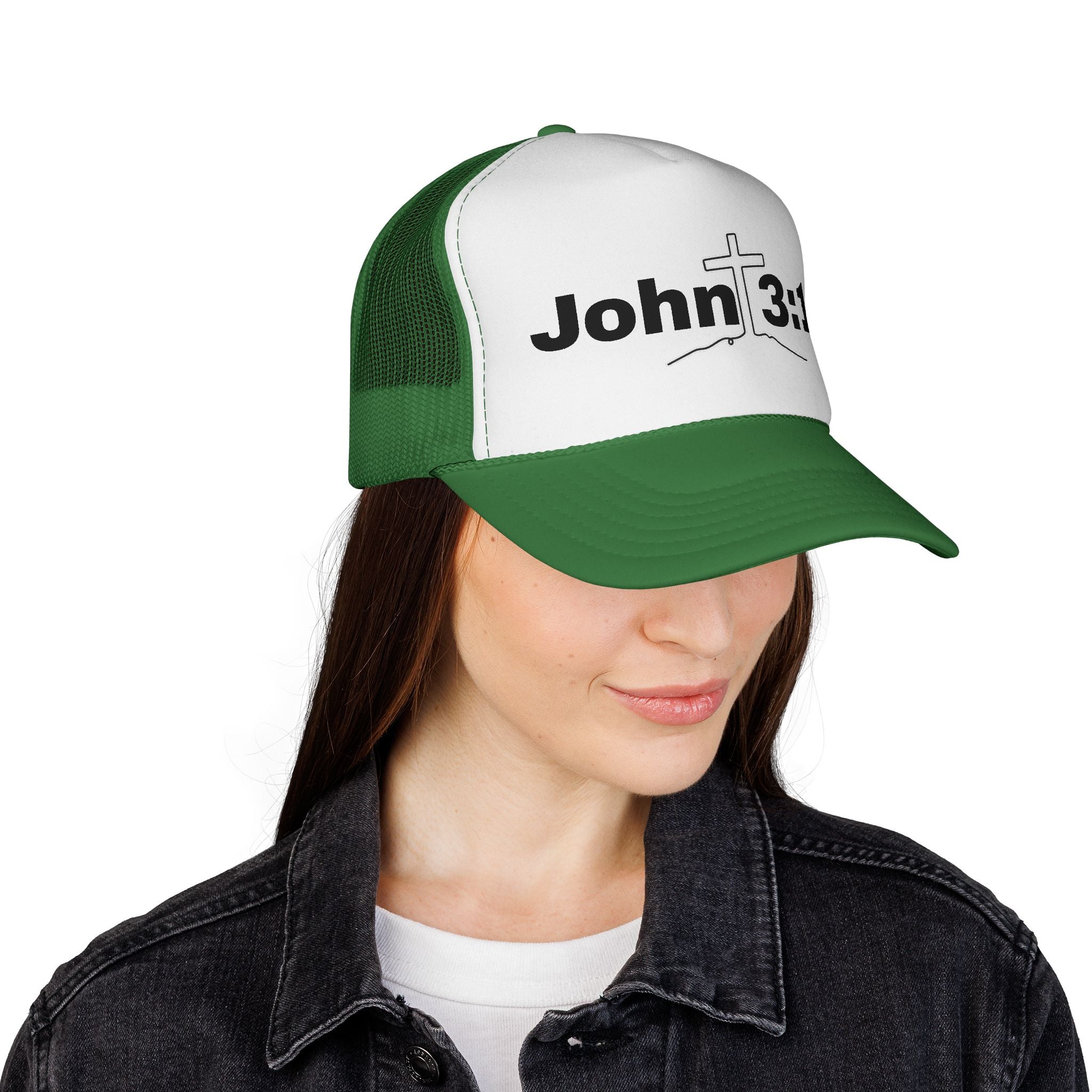 John 3:16 Trucker Hat — Christian Faith Mesh Cap with Cross