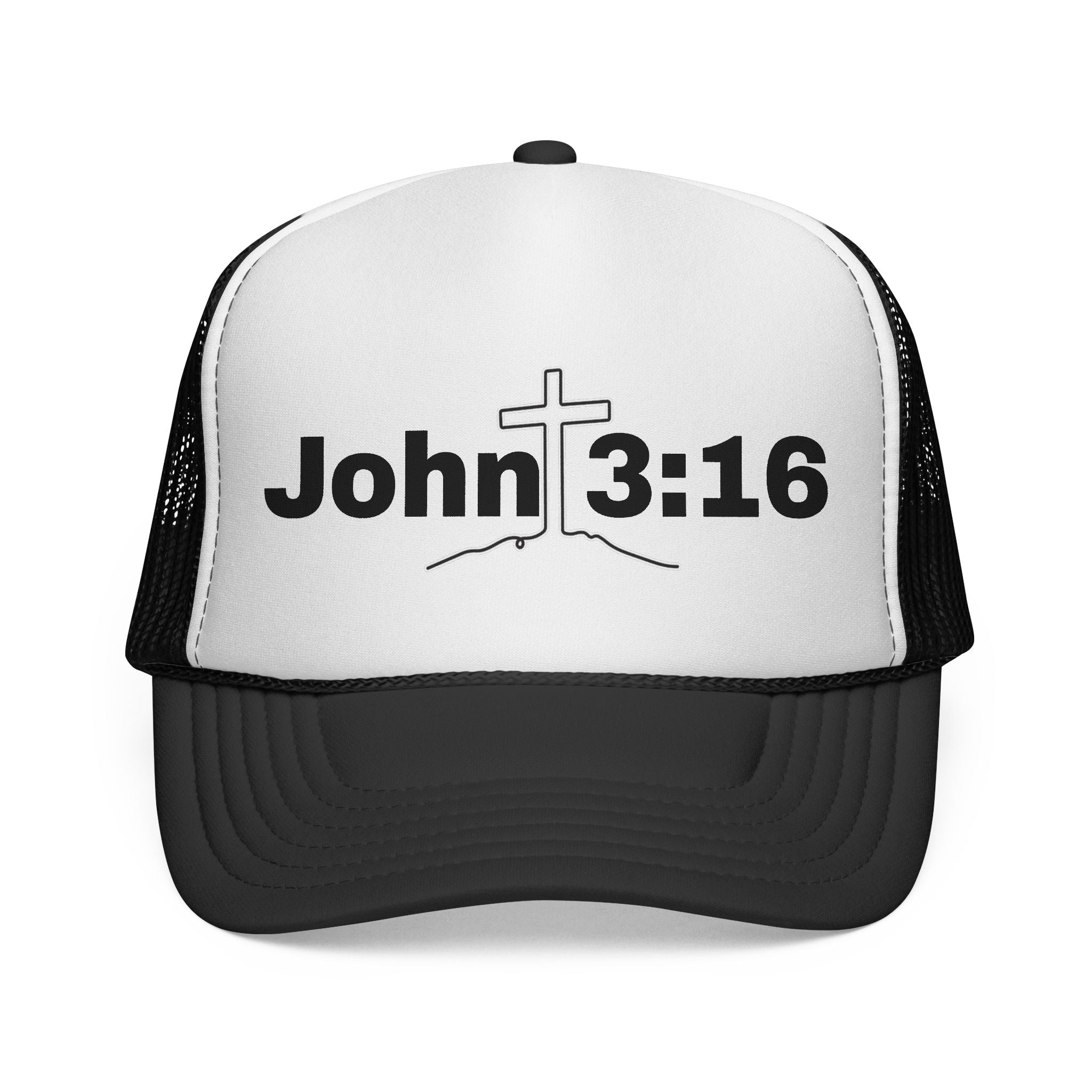John 3:16 Trucker Hat — Christian Faith Mesh Cap with Cross