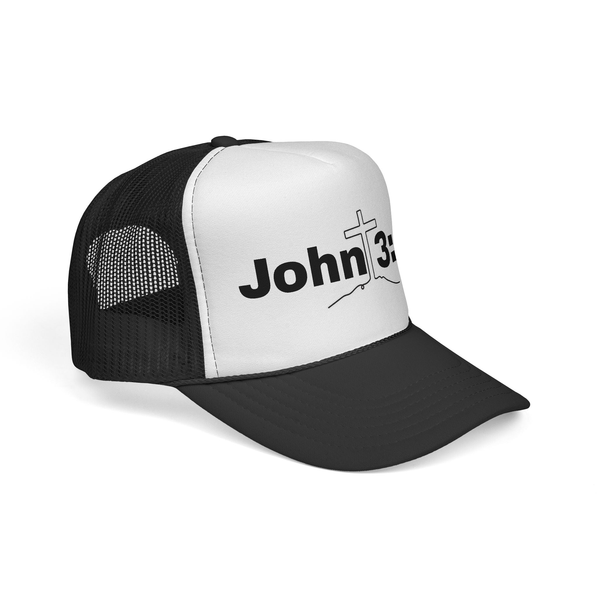 John 3:16 Trucker Hat — Christian Faith Mesh Cap with Cross