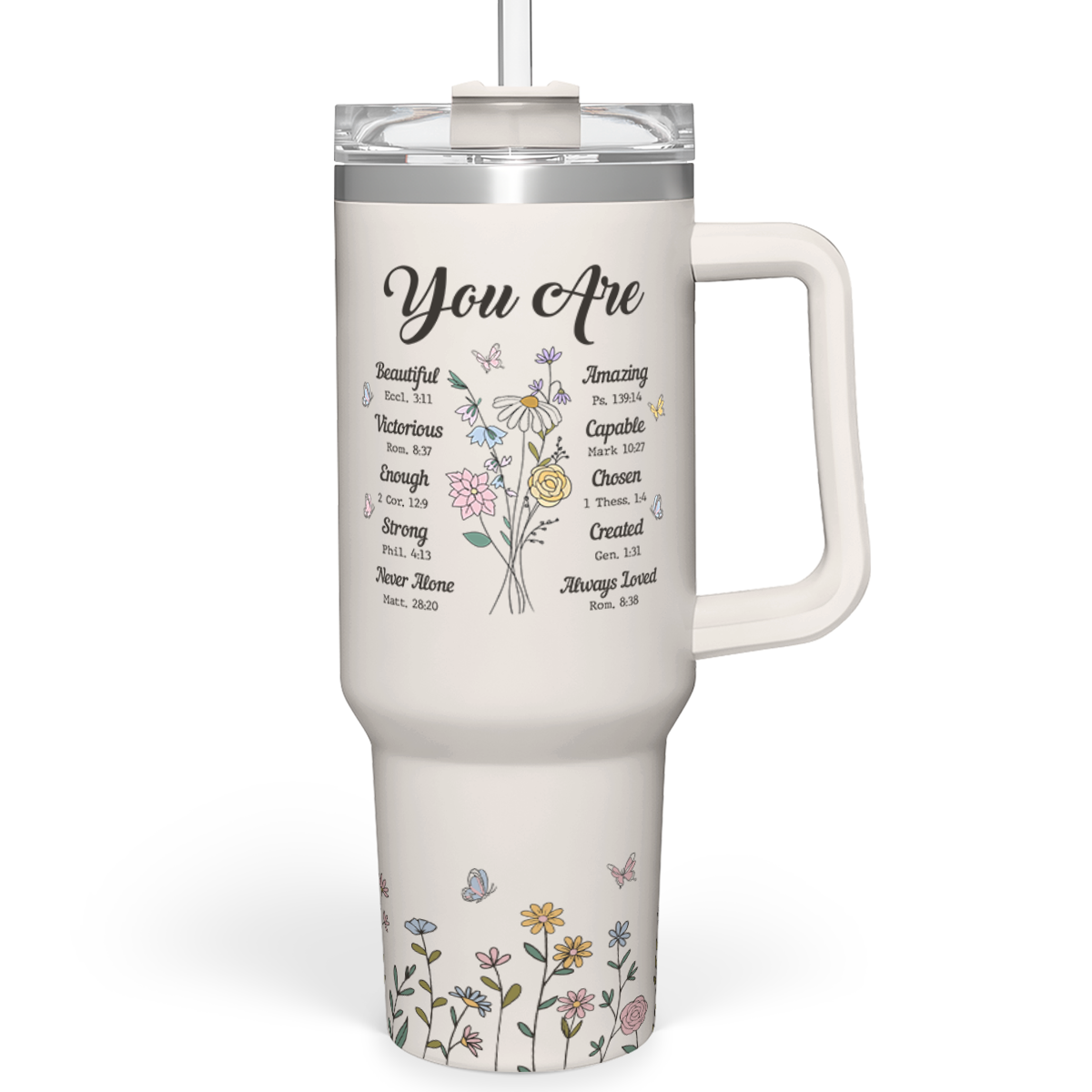 White Christian Quencher Tumbler with Handle 40oz