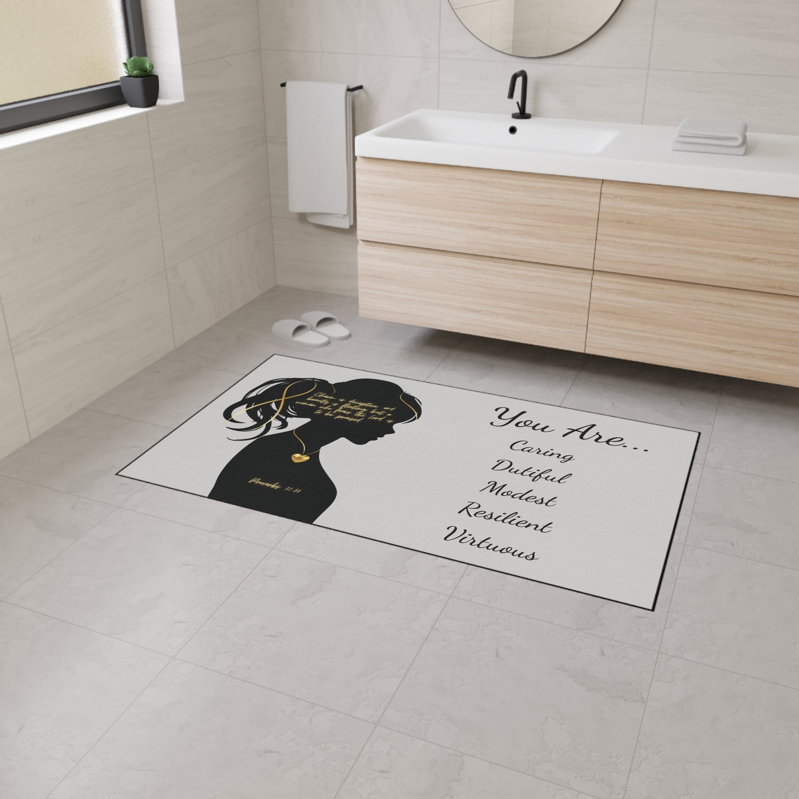 'You Are': Gold Heart — Proverbs 31 Woman Floor Mat - Image 4