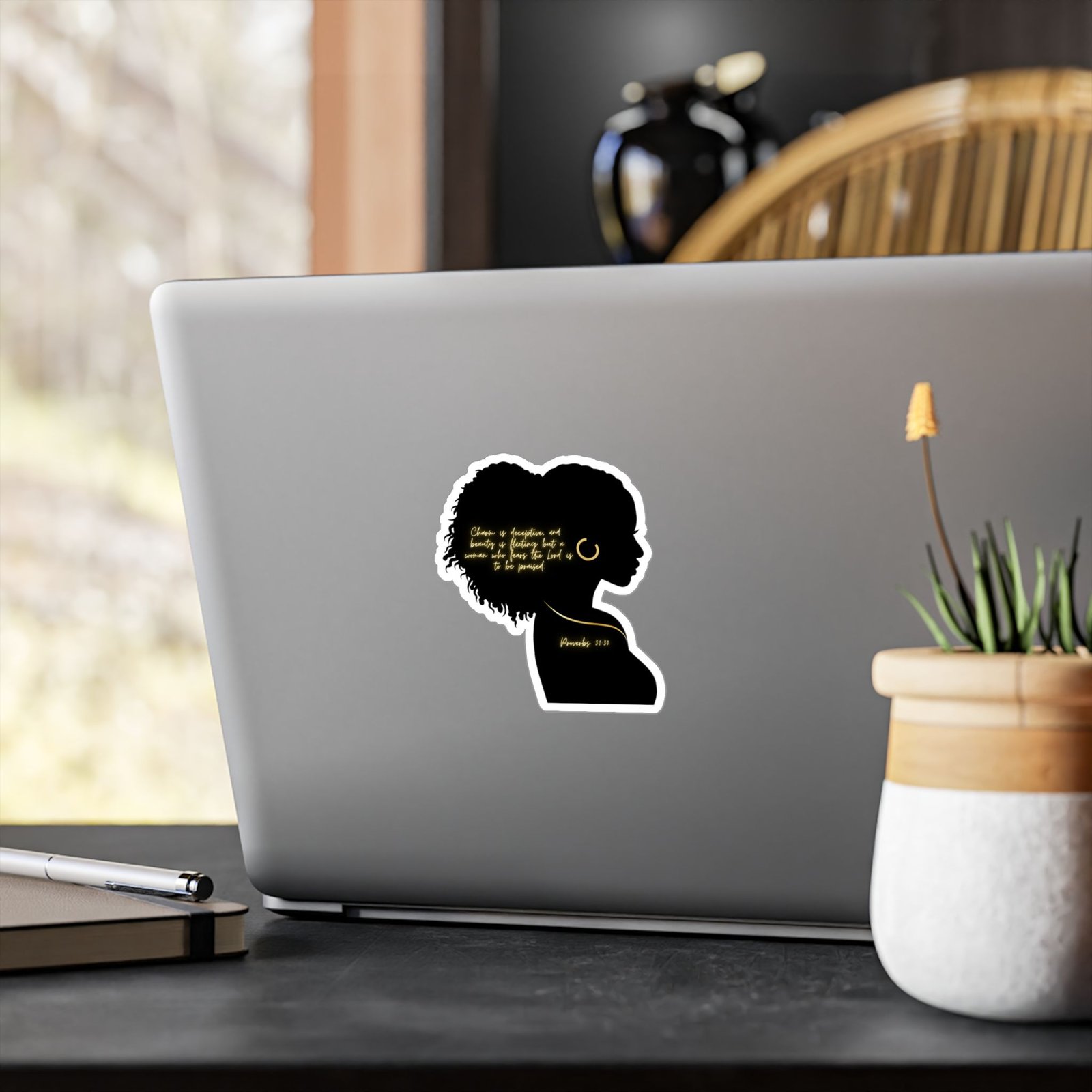 Proverbs 31:30: Gold Earring— Sticker - Image 8