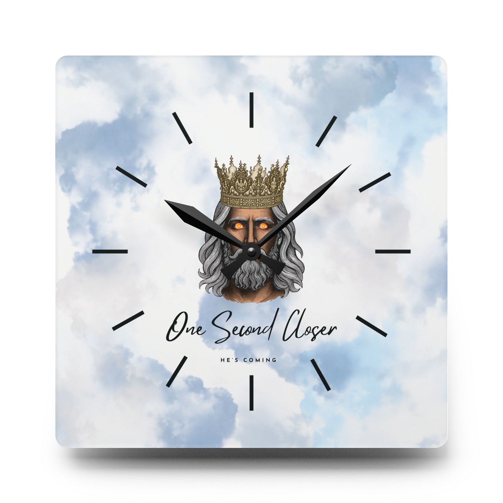 “One Second Closer” King of Kings Blue Cloudscape — Acrylic Wall Clock