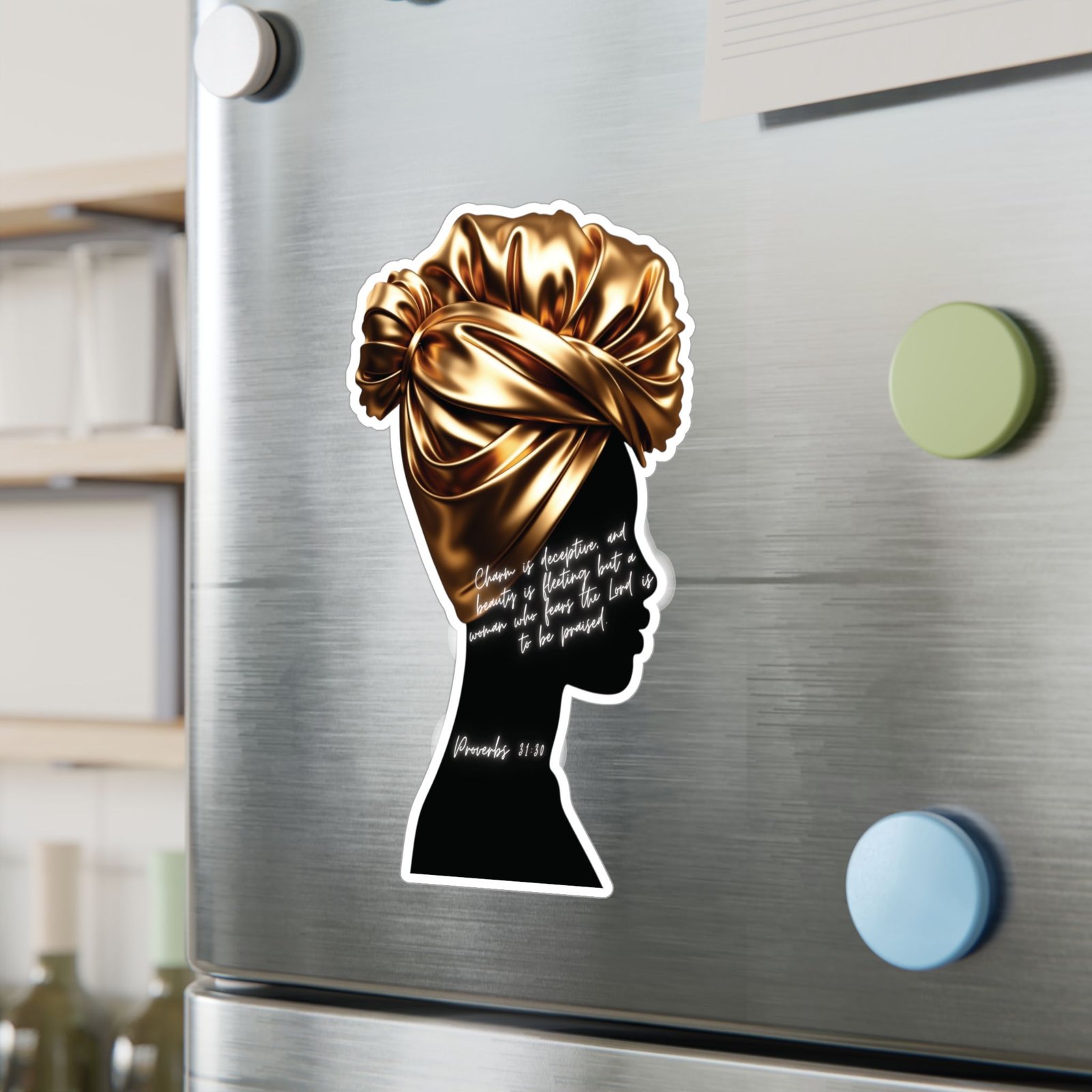 Proverbs 31:30: Gold Headwrap— Sticker - Image 15