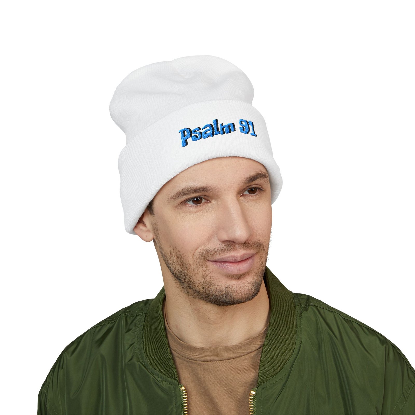 Psalm 91 Embroidered Cuffed Beanie - Image 3
