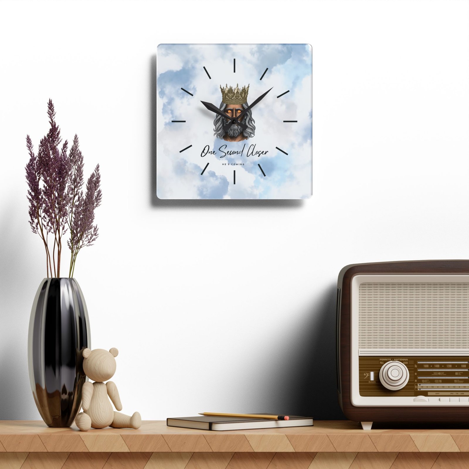 “One Second Closer” King of Kings Blue Cloudscape — Acrylic Wall Clock - Image 4