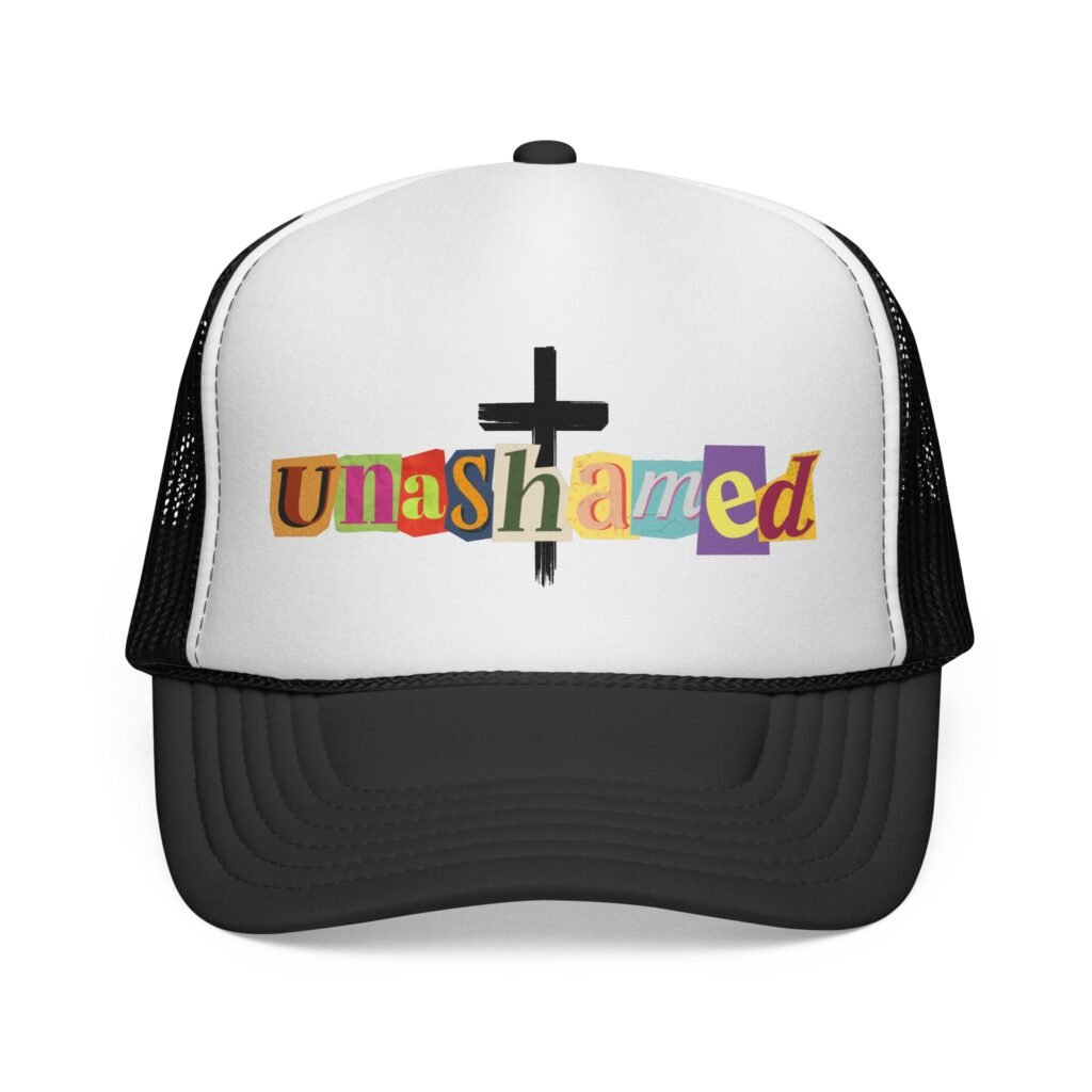 Unashamed Cross Trucker Hat — Bold Color Block Faith Cap