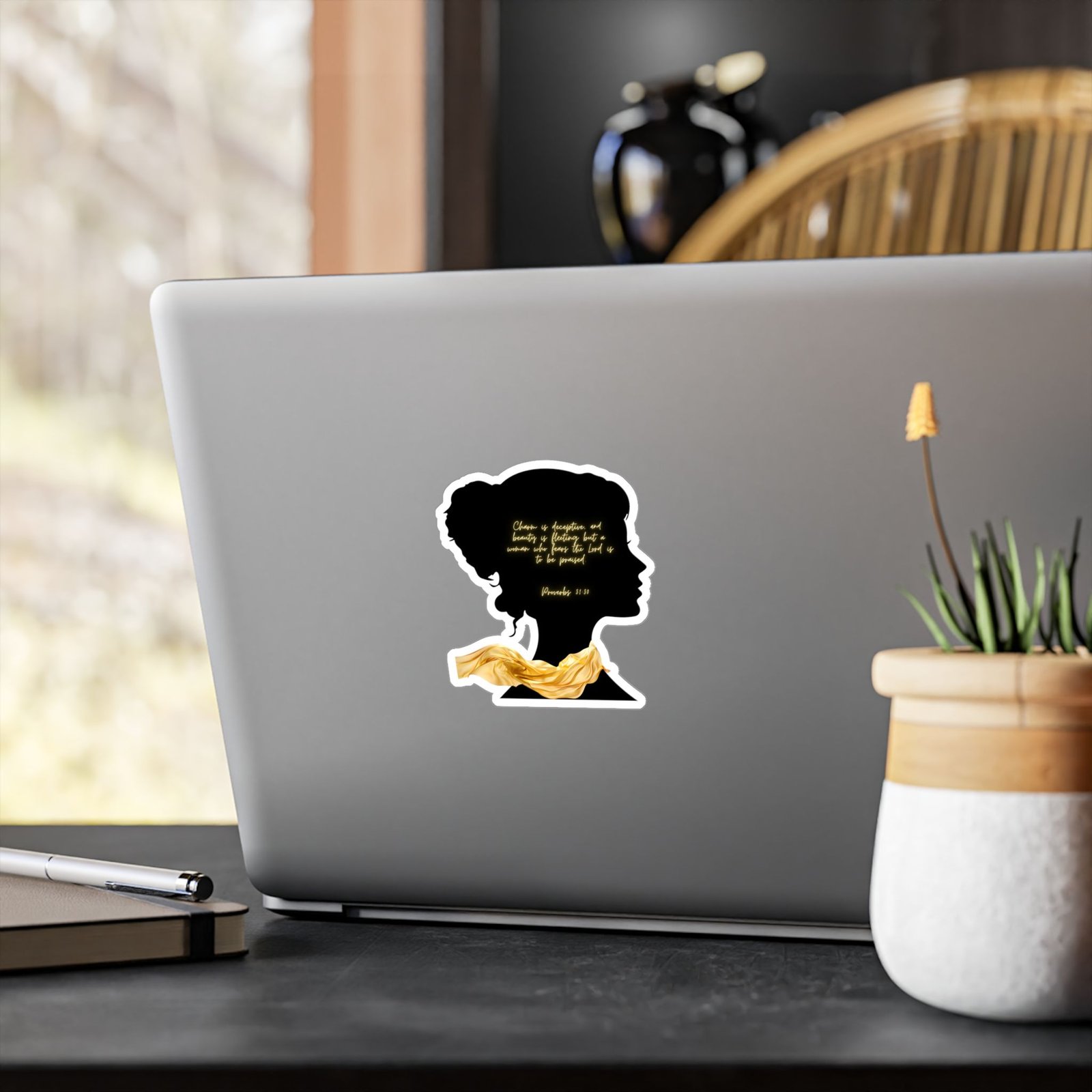 Proverbs 31:30: Gold Scarf— Sticker - Image 8