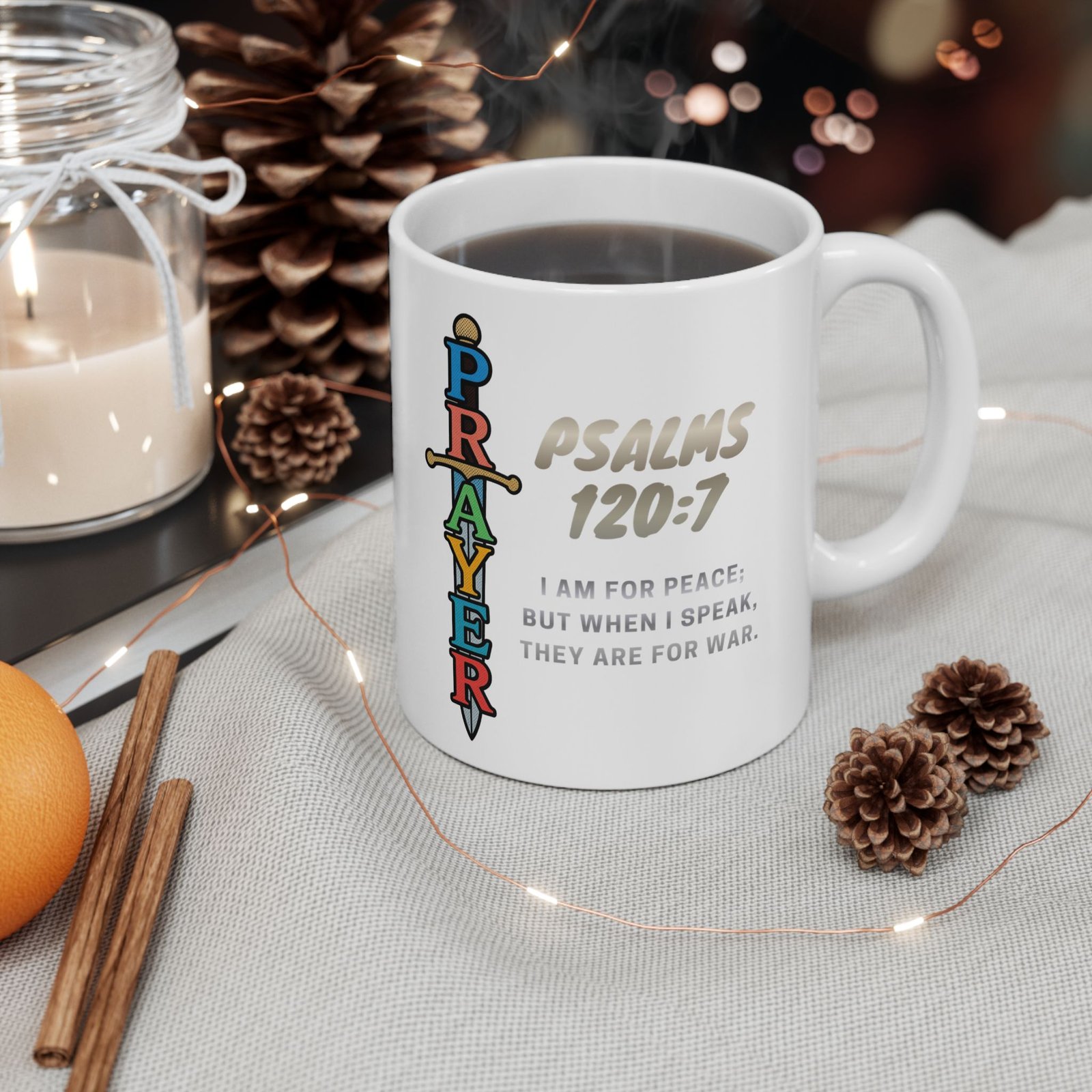 Psalm 120:7: Prayer Sword - Ceramic Mug - Image 2