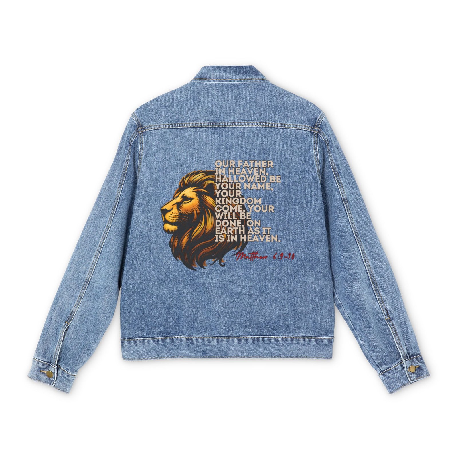 Matthew 6:9-10 Lion Prayer — Men's Denim Jacket