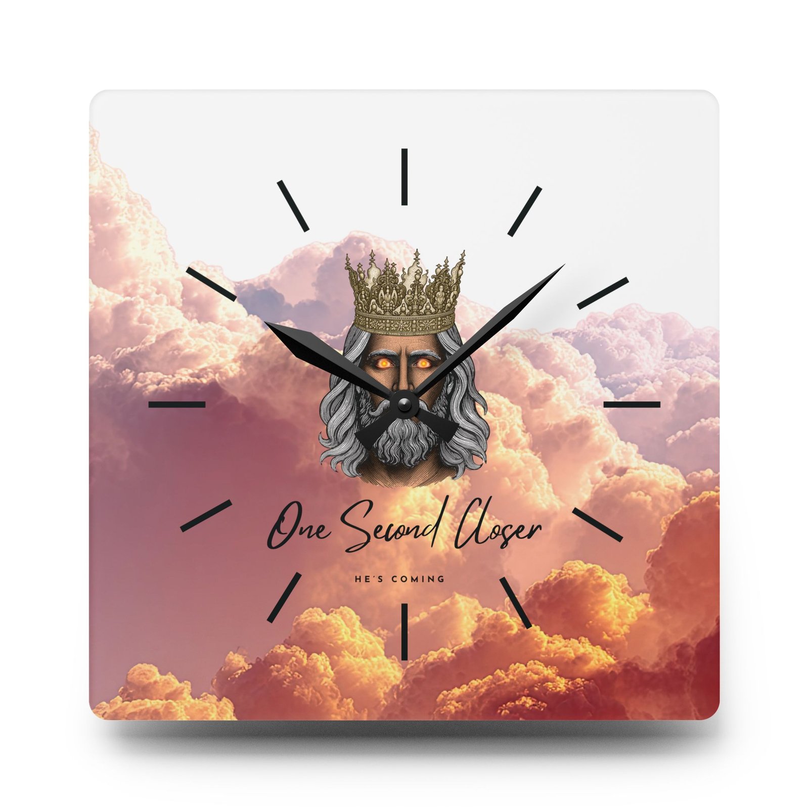 “One Second Closer” King of Kings Orange Cloudscape — Acrylic Wall Clock