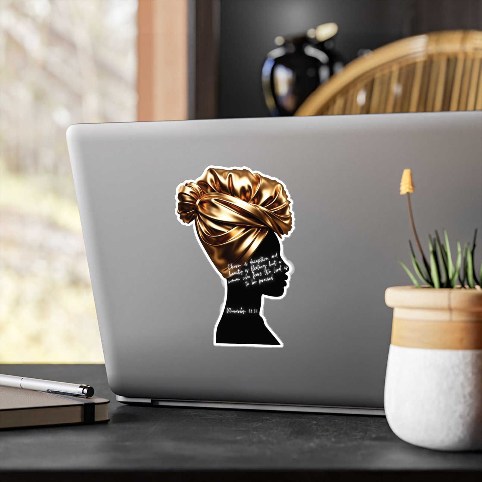 Proverbs 31:30: Gold Headwrap— Sticker - Image 12