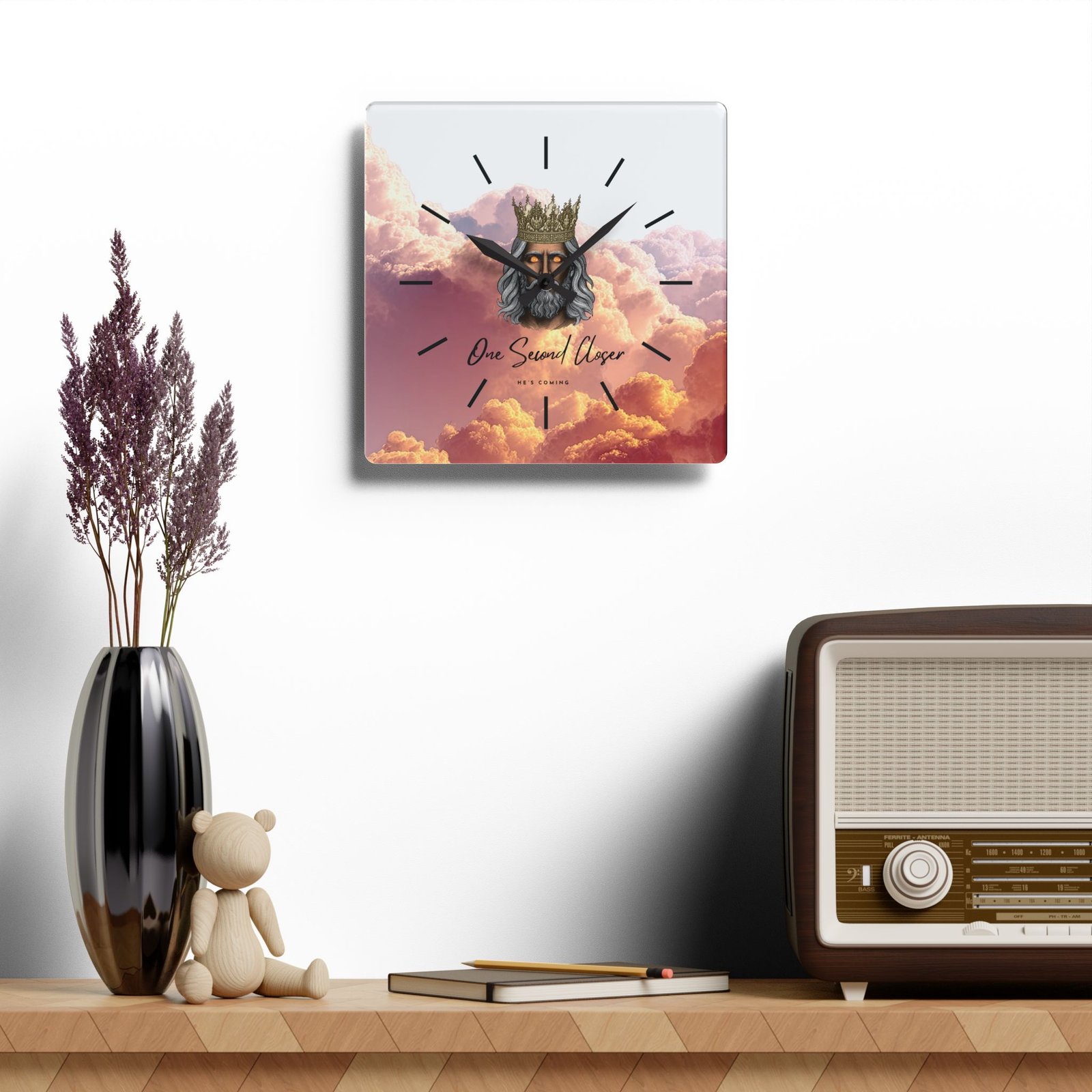 “One Second Closer” King of Kings Orange Cloudscape — Acrylic Wall Clock - Image 4