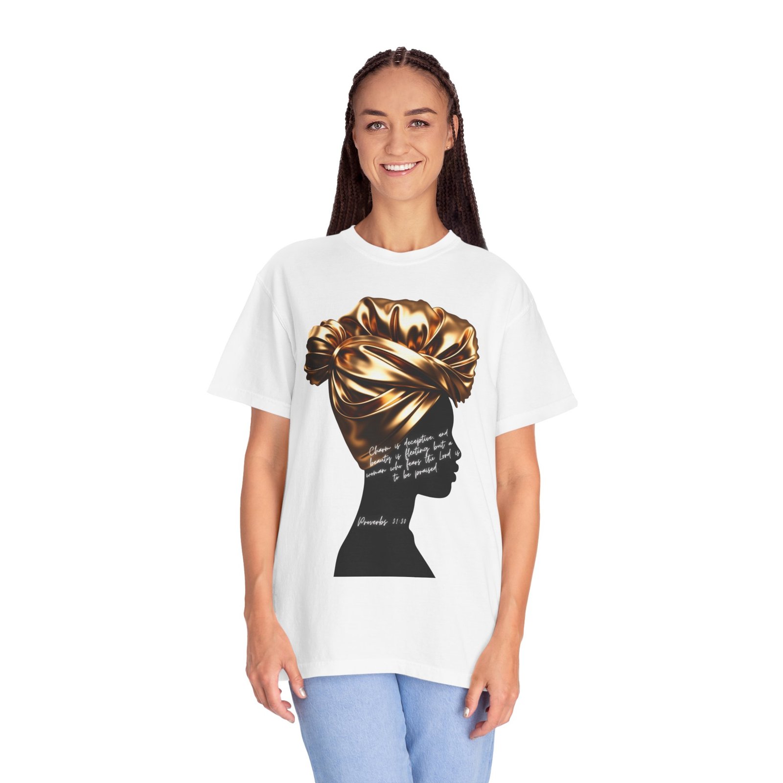 Proverbs 31:30 Gold Headwrap- T-Shirt - Image 2