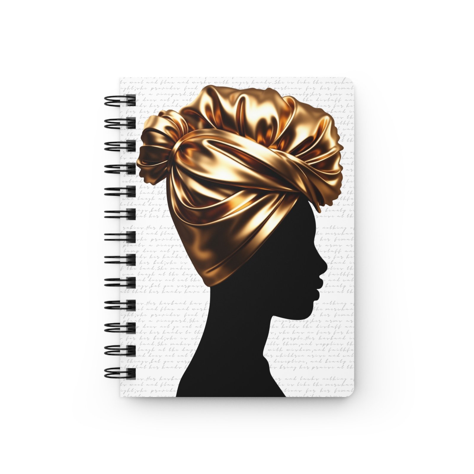 Proverbs 31:30: Gold Headwrap— Spiral Notebook