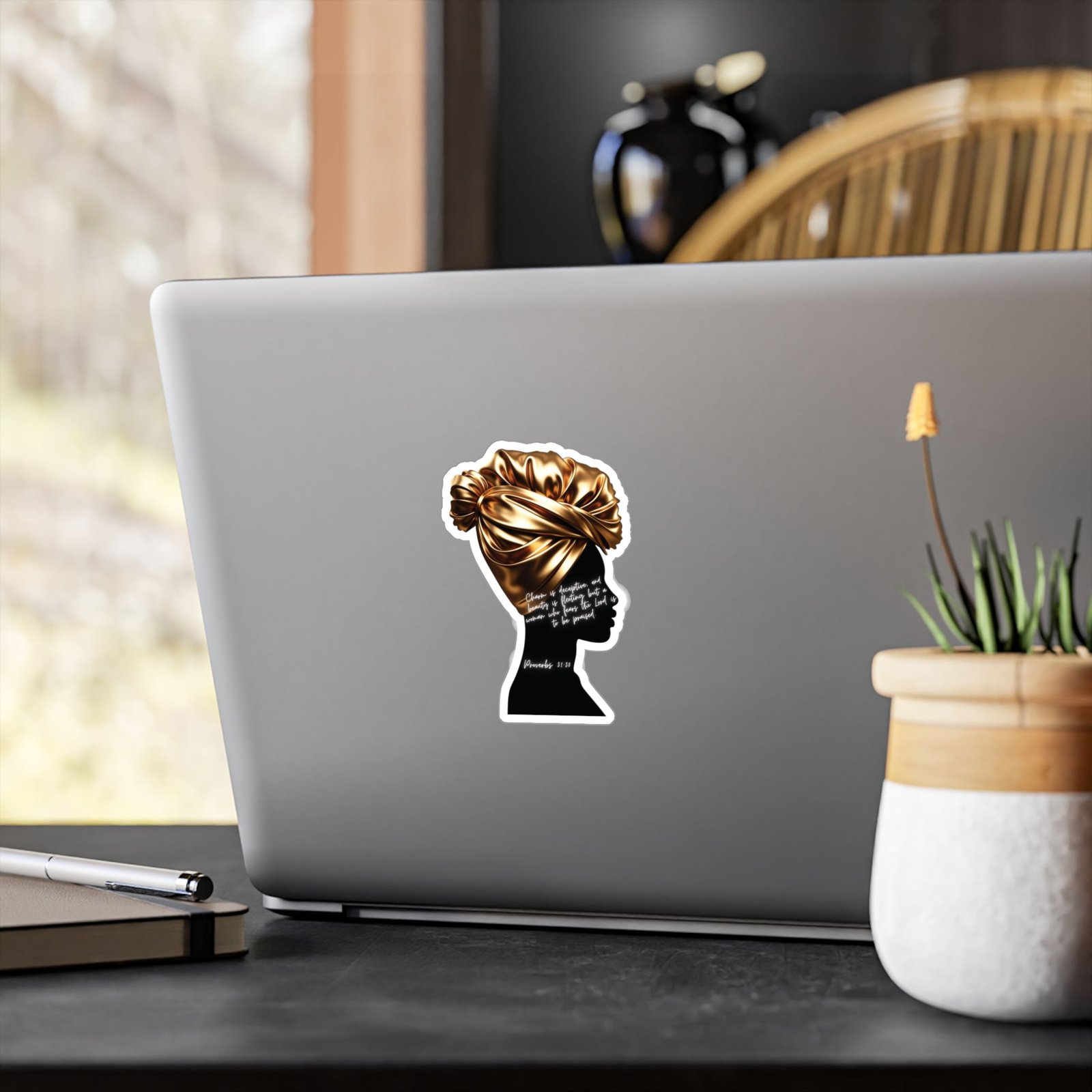 Proverbs 31:30: Gold Headwrap— Sticker - Image 8