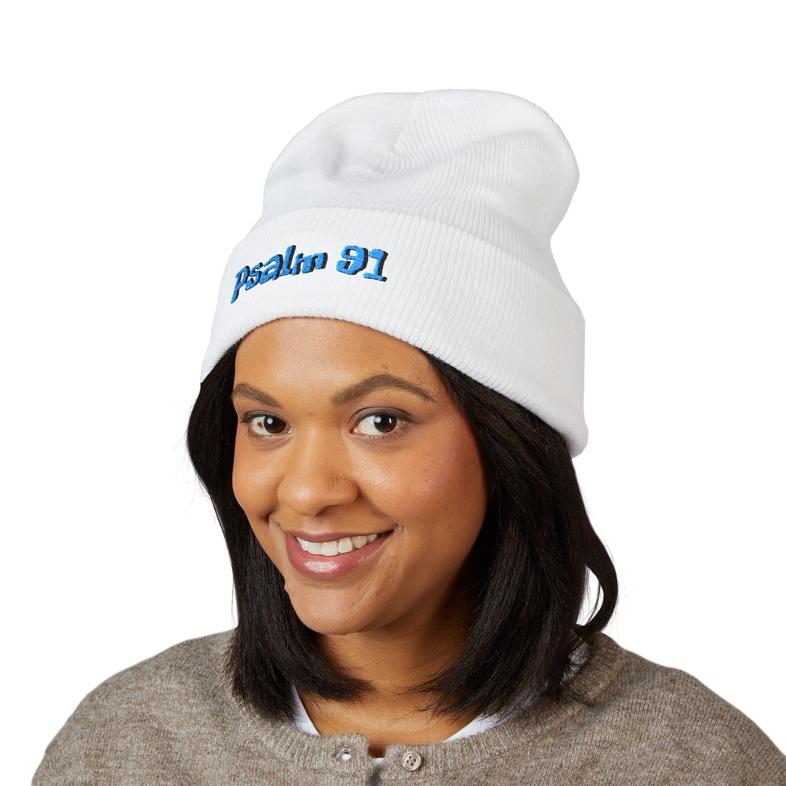 Psalm 91 Embroidered Cuffed Beanie - Image 2
