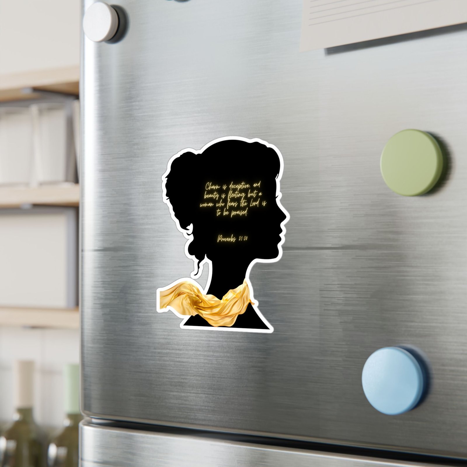 Proverbs 31:30: Gold Scarf— Sticker - Image 11