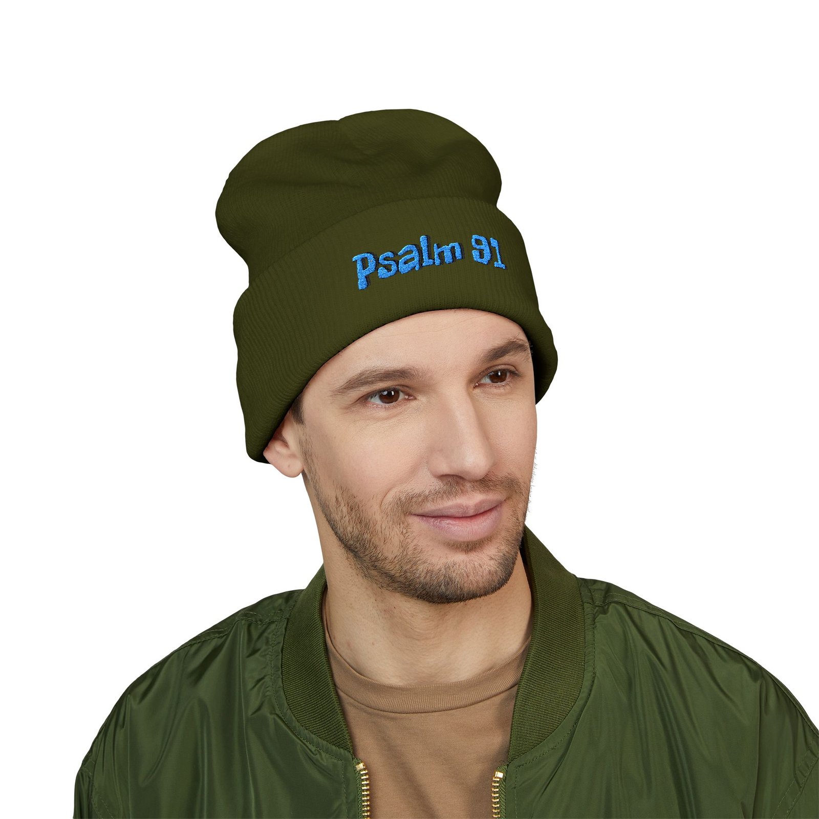 Psalm 91 Embroidered Cuffed Beanie - Image 9