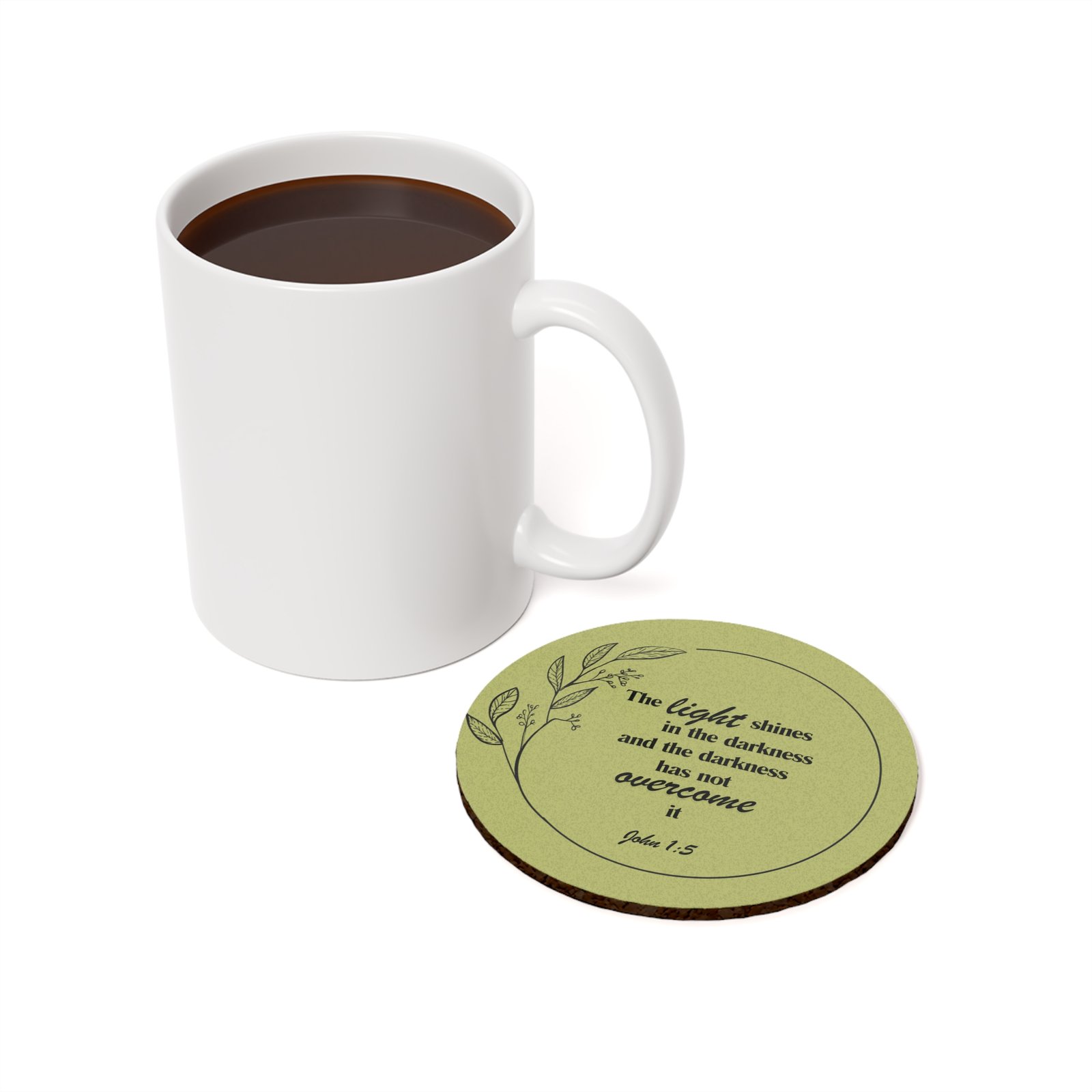 “The Light Darkness Can’t Overcome” - Cork Coaster - Image 3