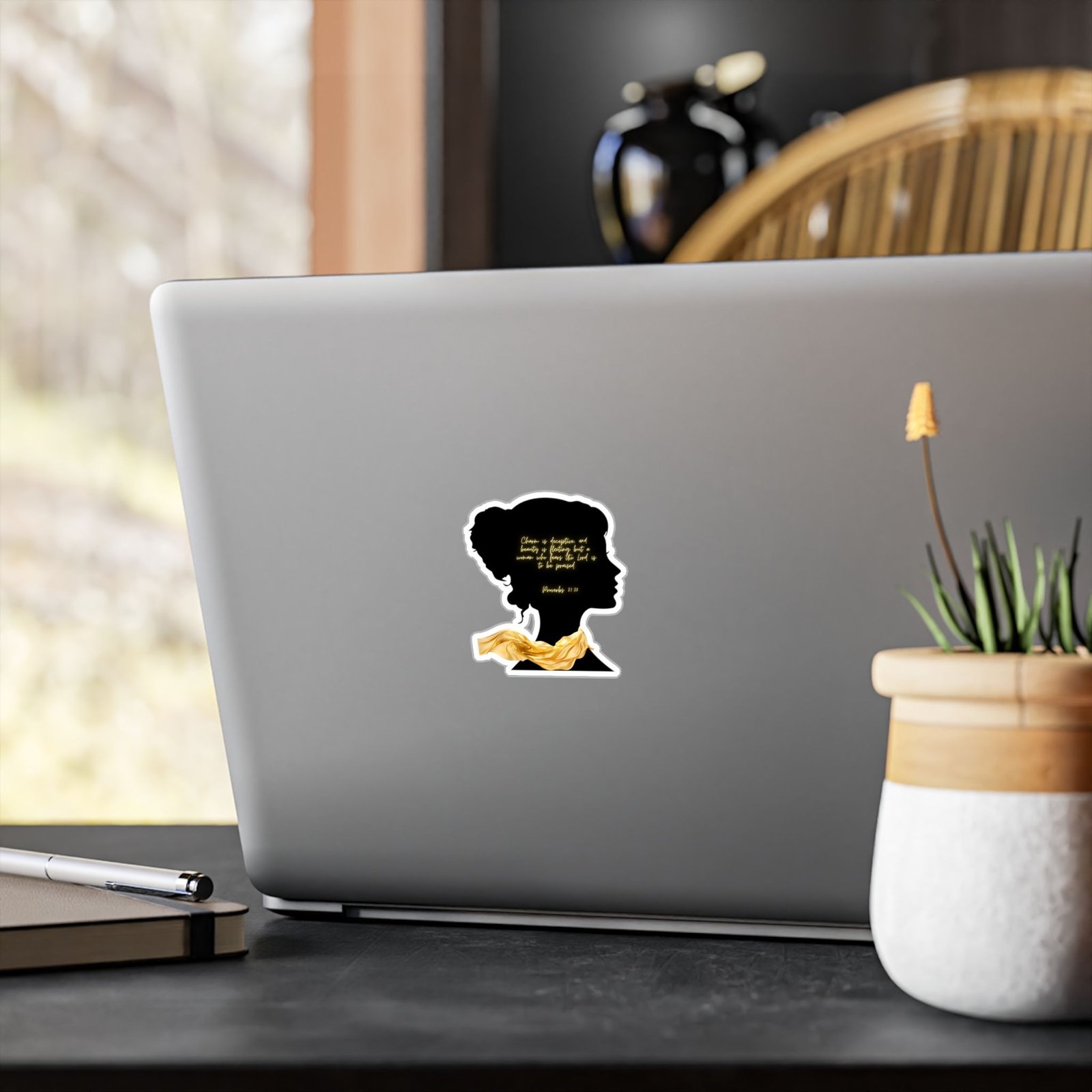 Proverbs 31:30: Gold Scarf— Sticker - Image 4
