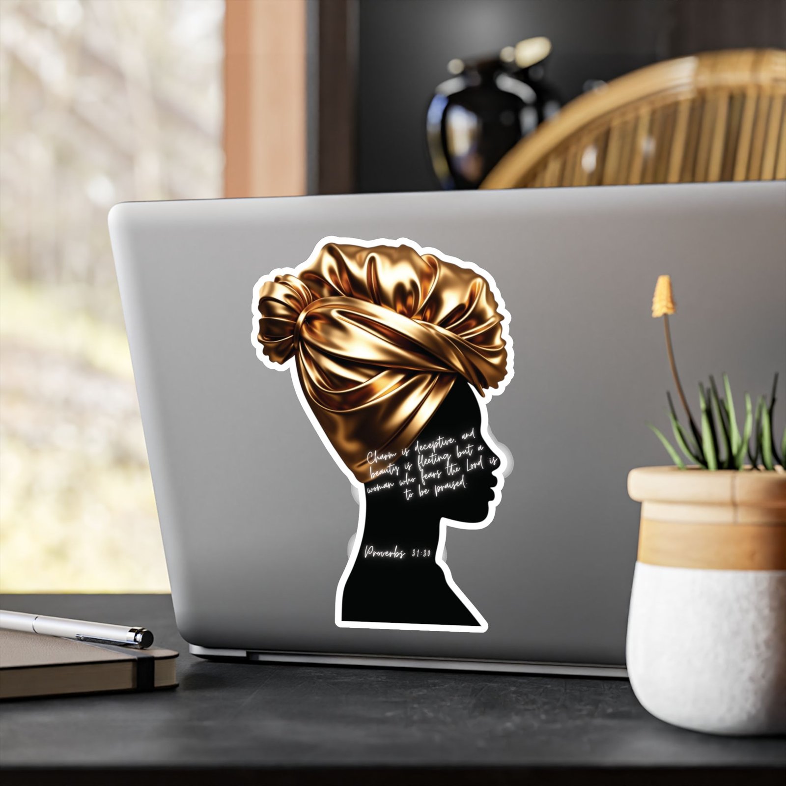 Proverbs 31:30: Gold Headwrap— Sticker - Image 16